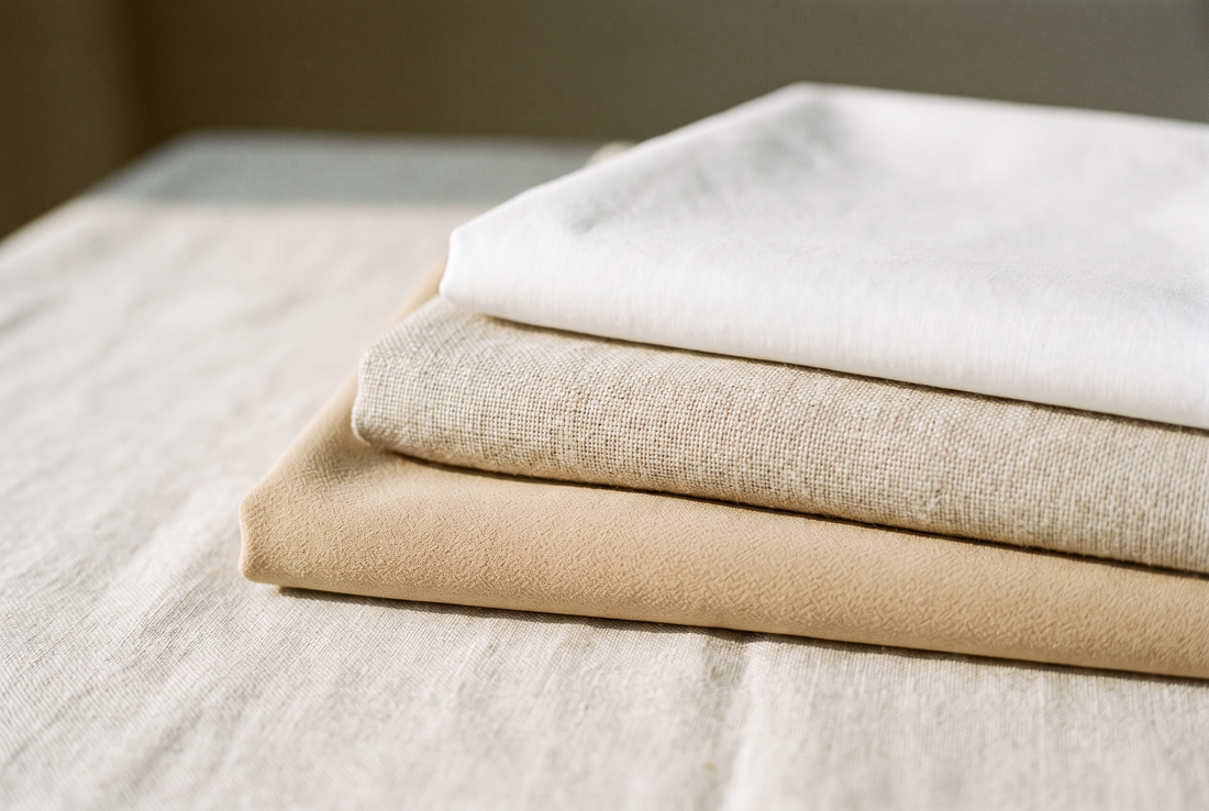 Folded swatches of cotton poplin, linen and crepe