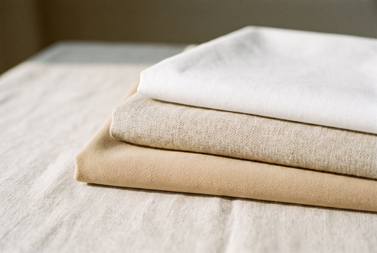 Folded swatches of cotton poplin, linen and crepe