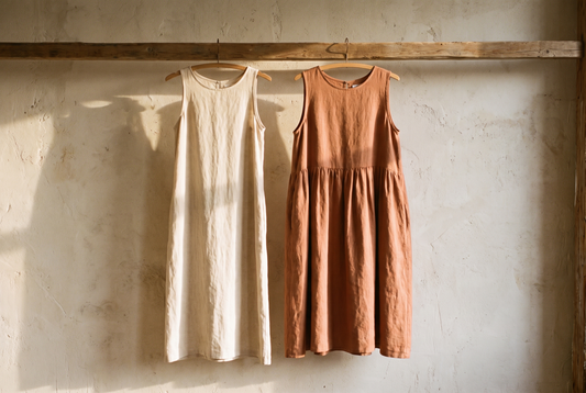 Two dresses of the same style hanging side by side