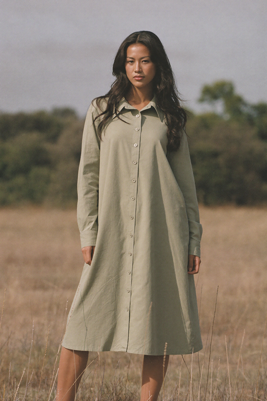 The Cora Midi in Sage, front