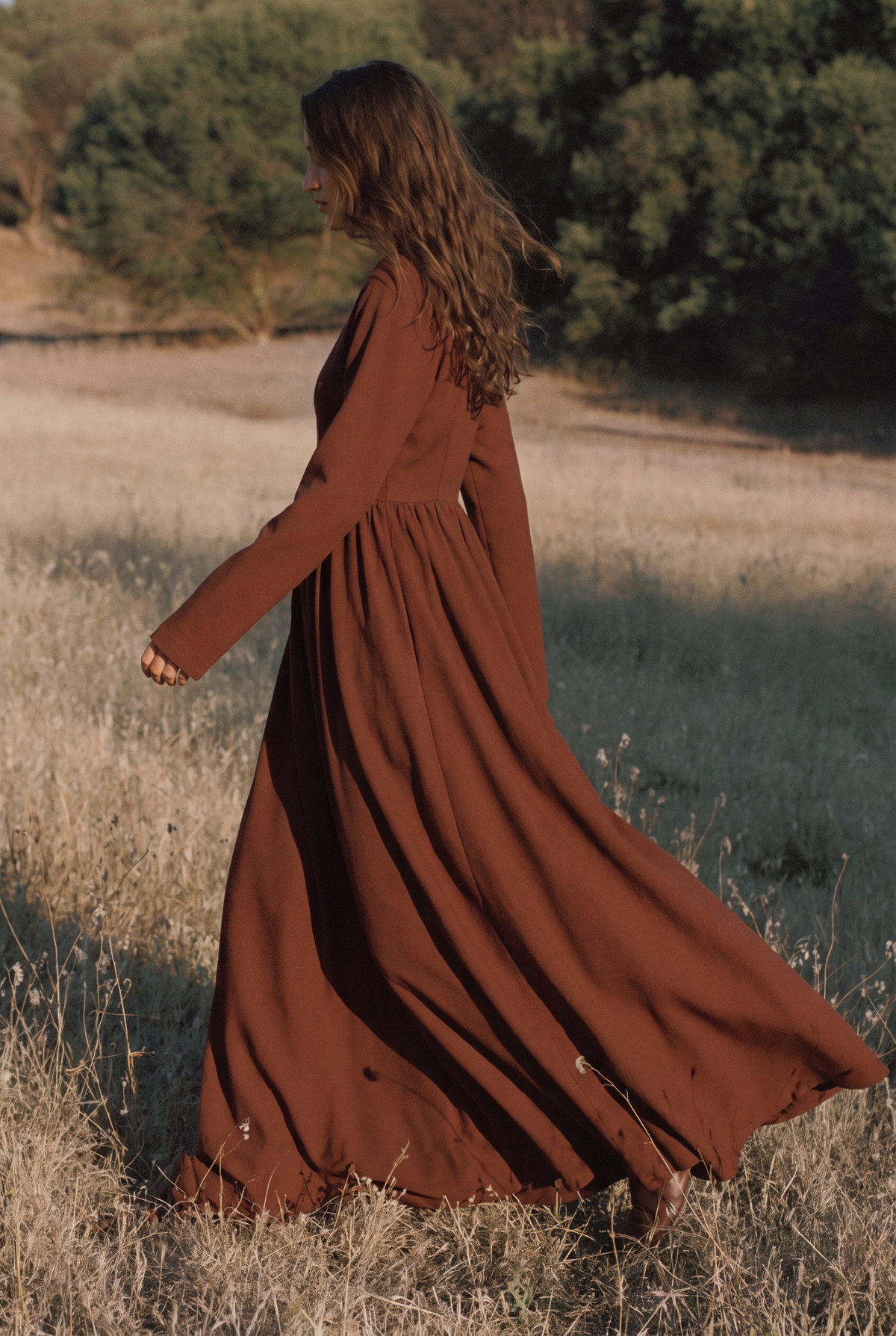 The Hazel Maxi in Chestnut, walking