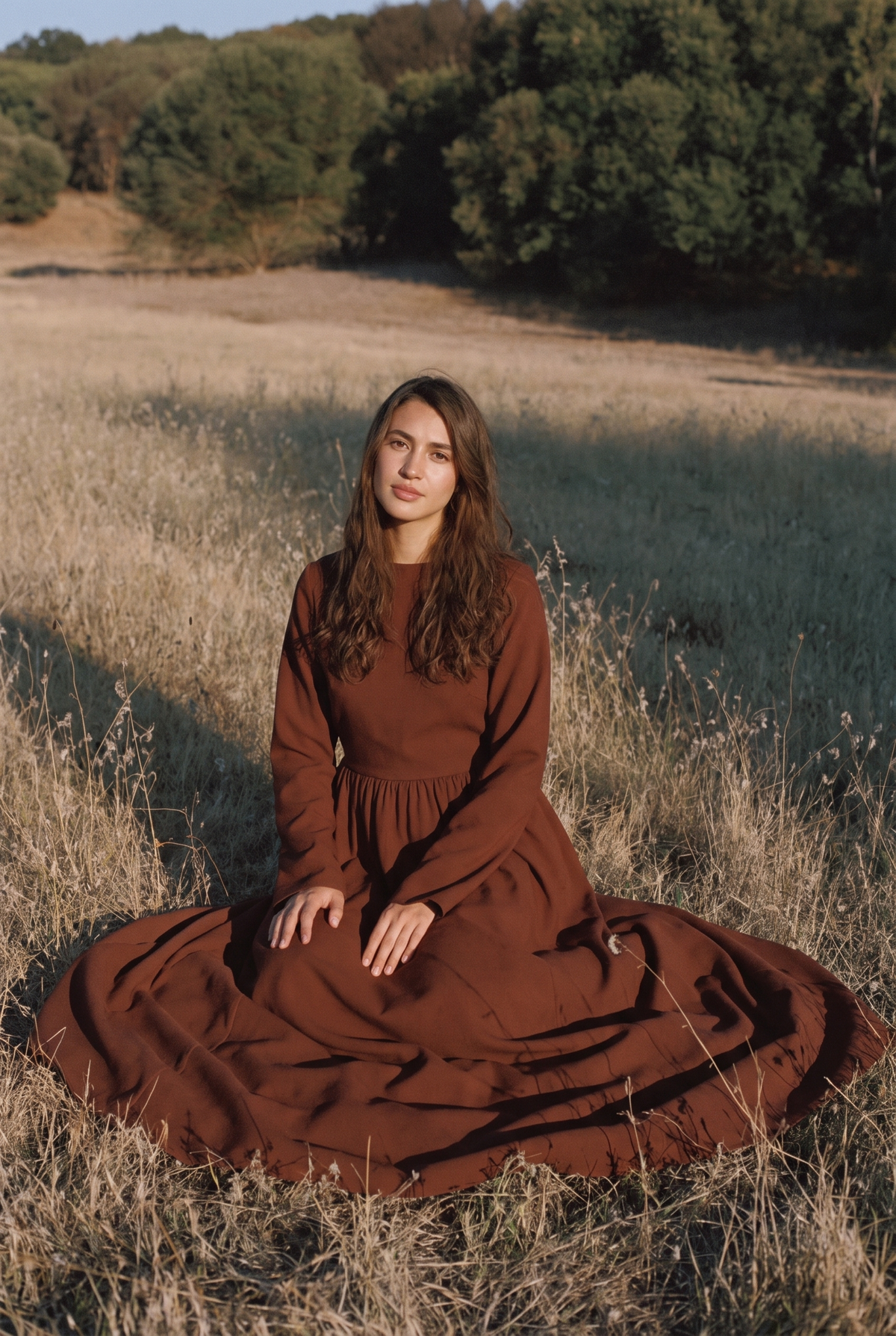 The Hazel Maxi in Chestnut, seated