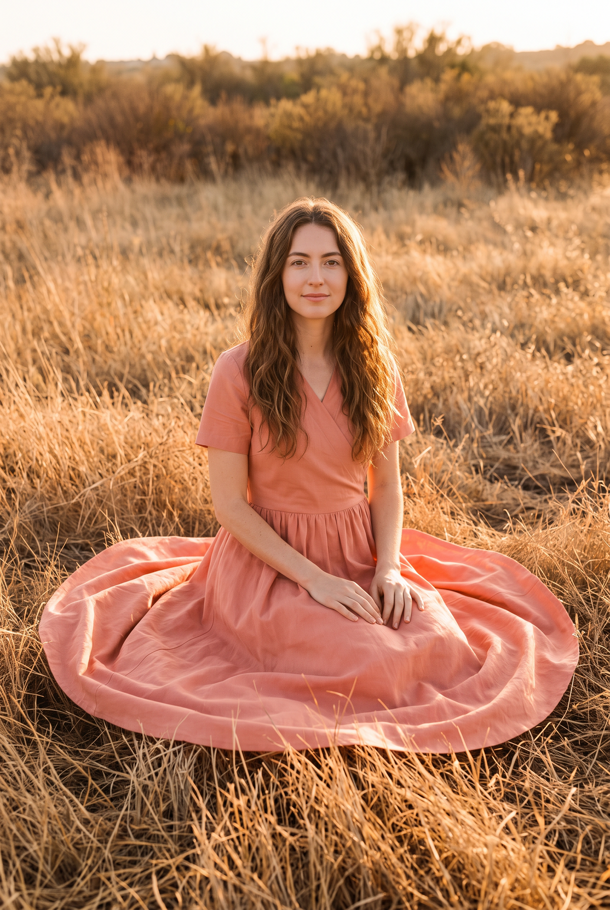 The Clementine Midi in Coral, seated