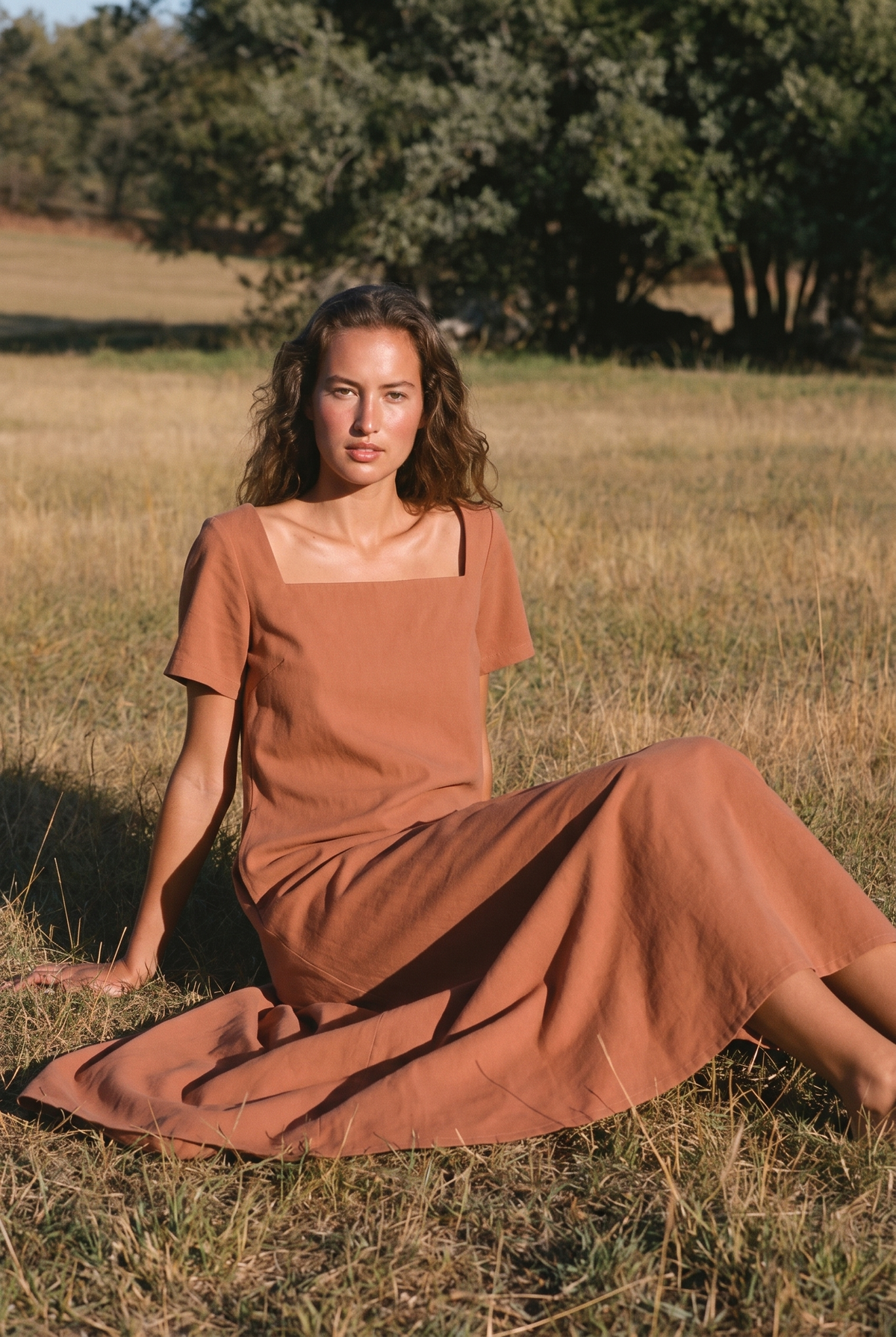 The Juniper Midi in Terracotta, seated
