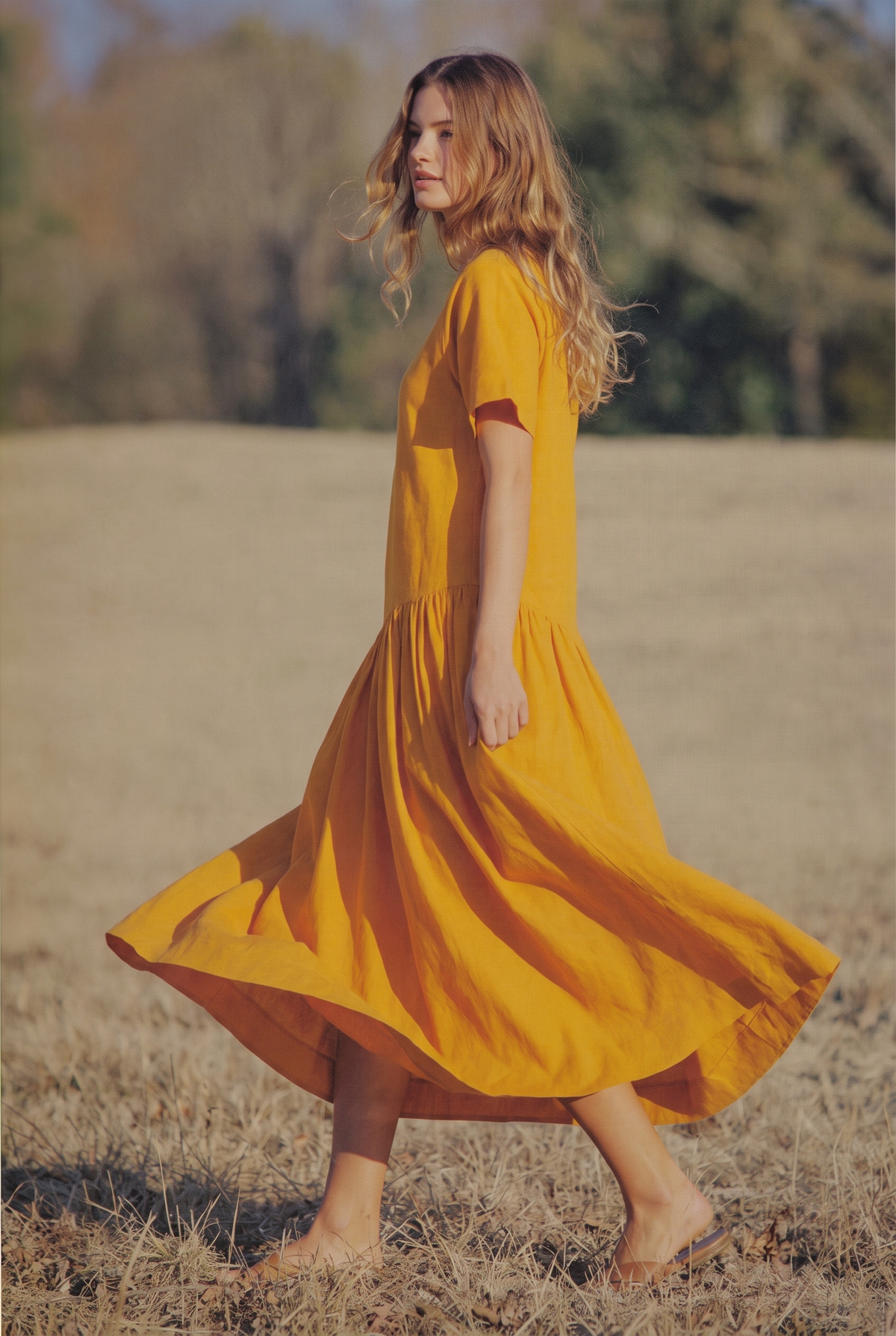 The Marigold Maxi in Golden, walking