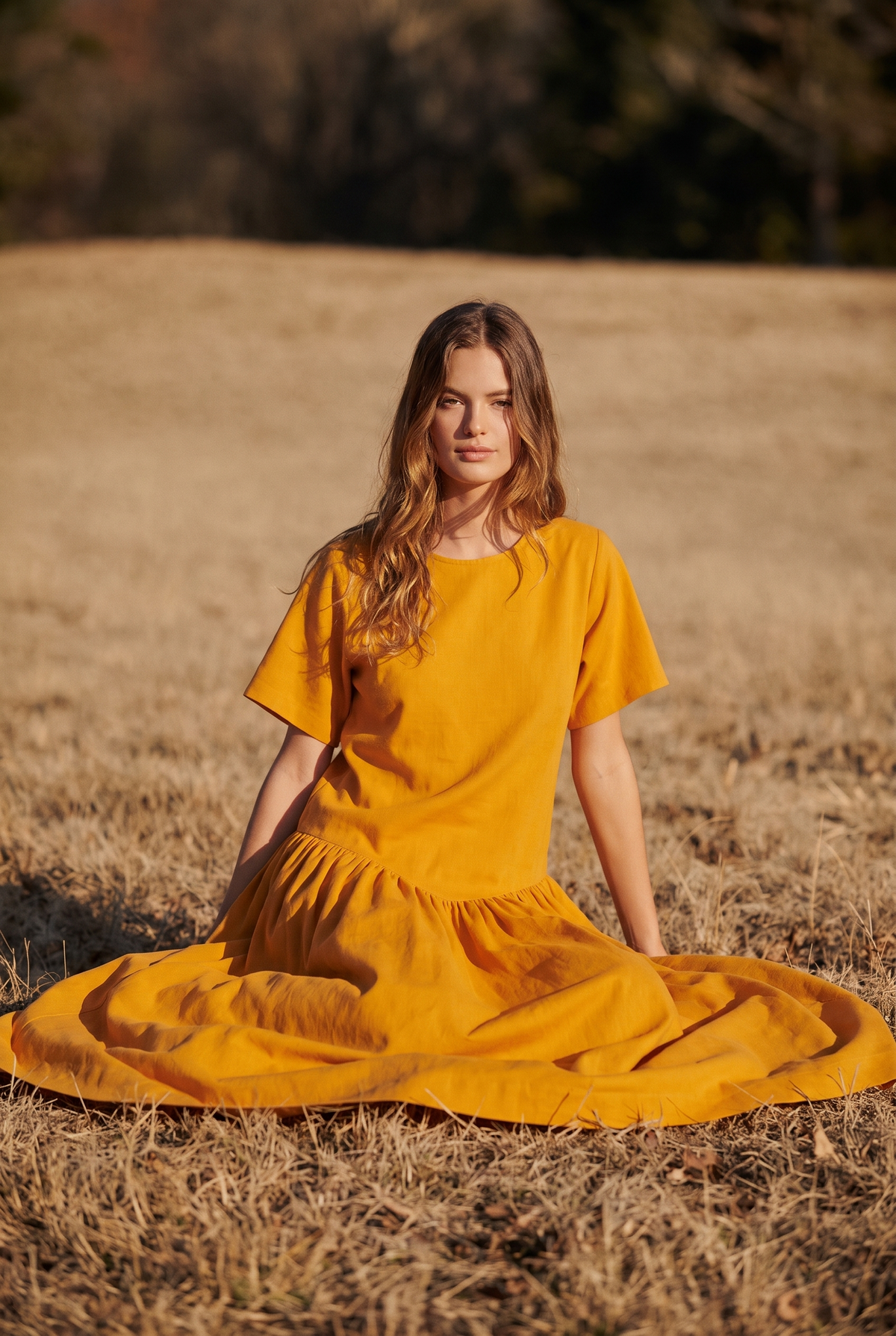 The Marigold Maxi in Golden, seated