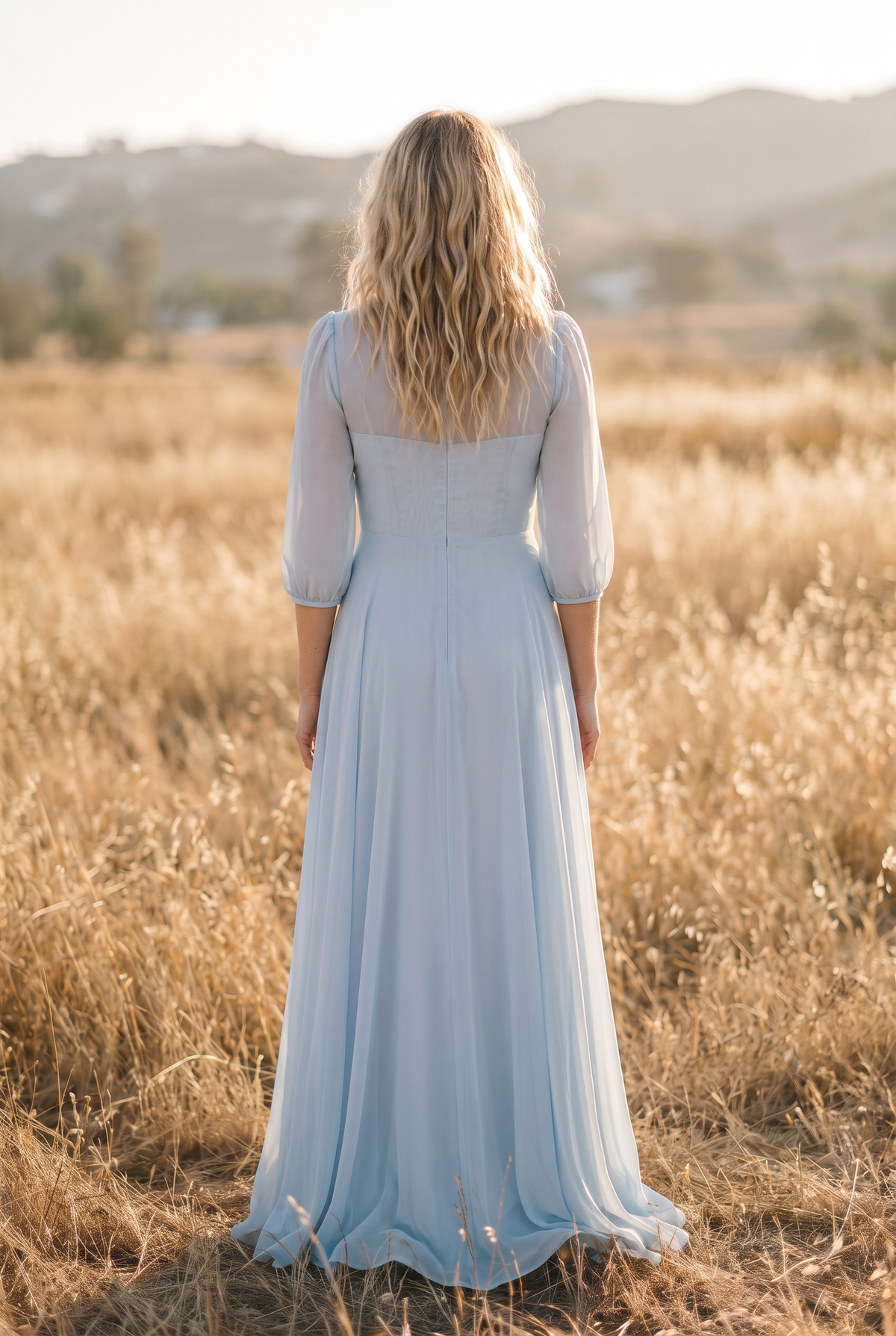 The Elowen Maxi in Dusty Blue, back