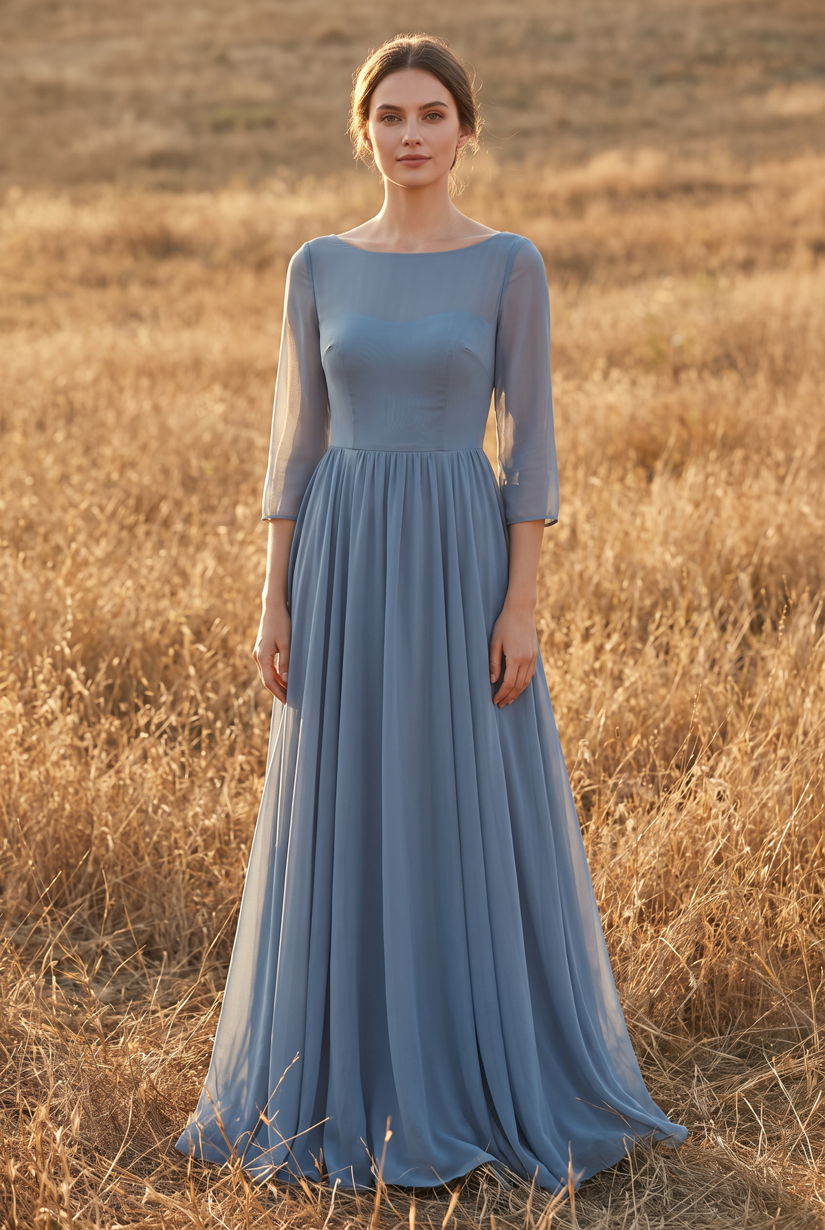 The Aster Maxi in Dusty Blue, front