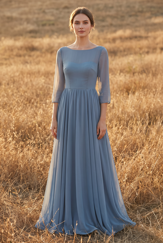 The Aster Maxi in Dusty Blue, front