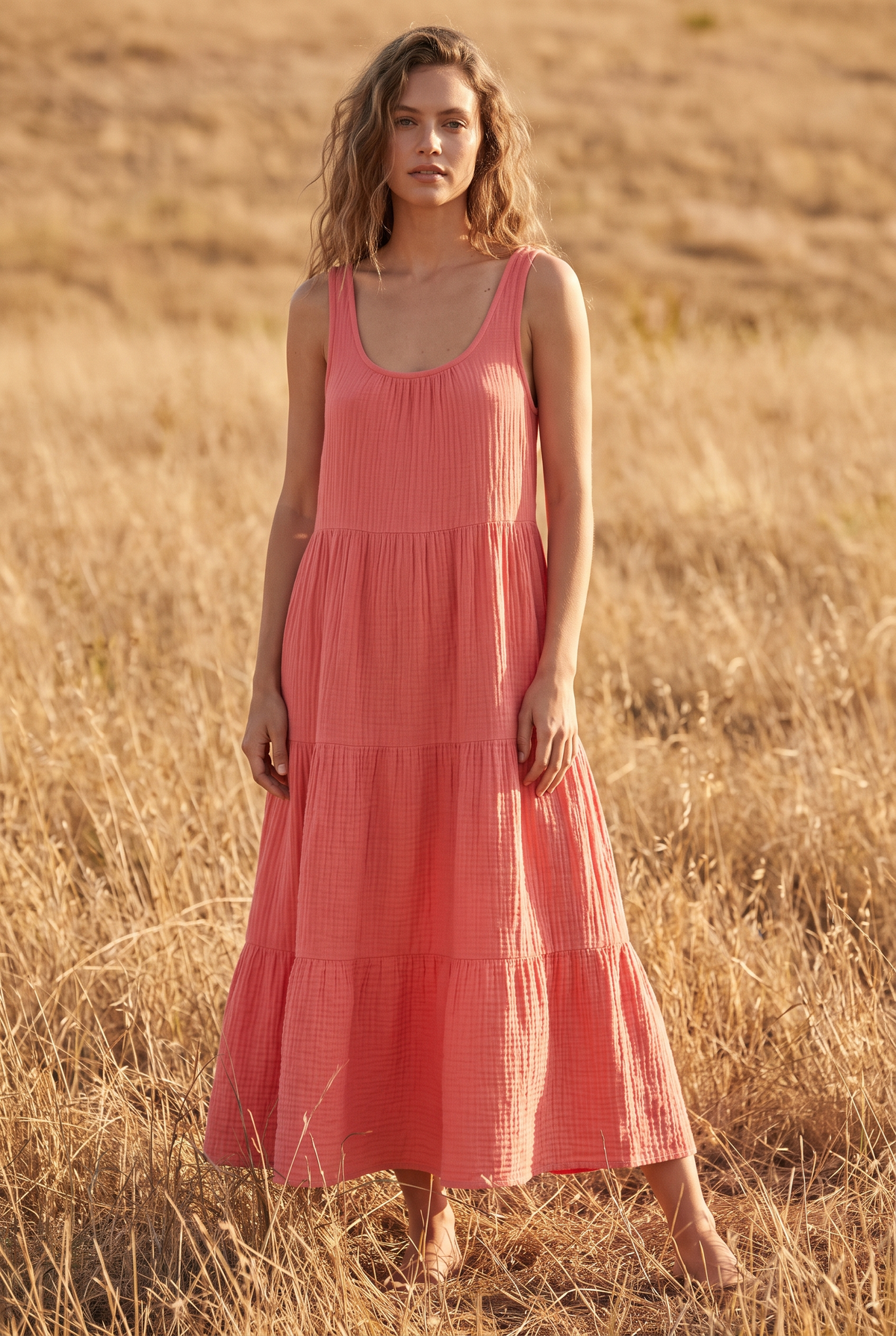 The Primrose Maxi in Coral, front
