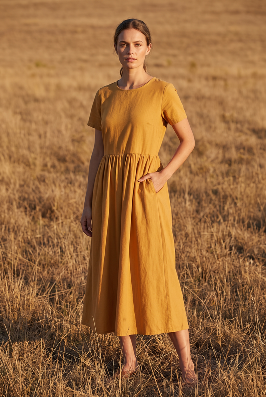 The Tansy Midi in Golden, front