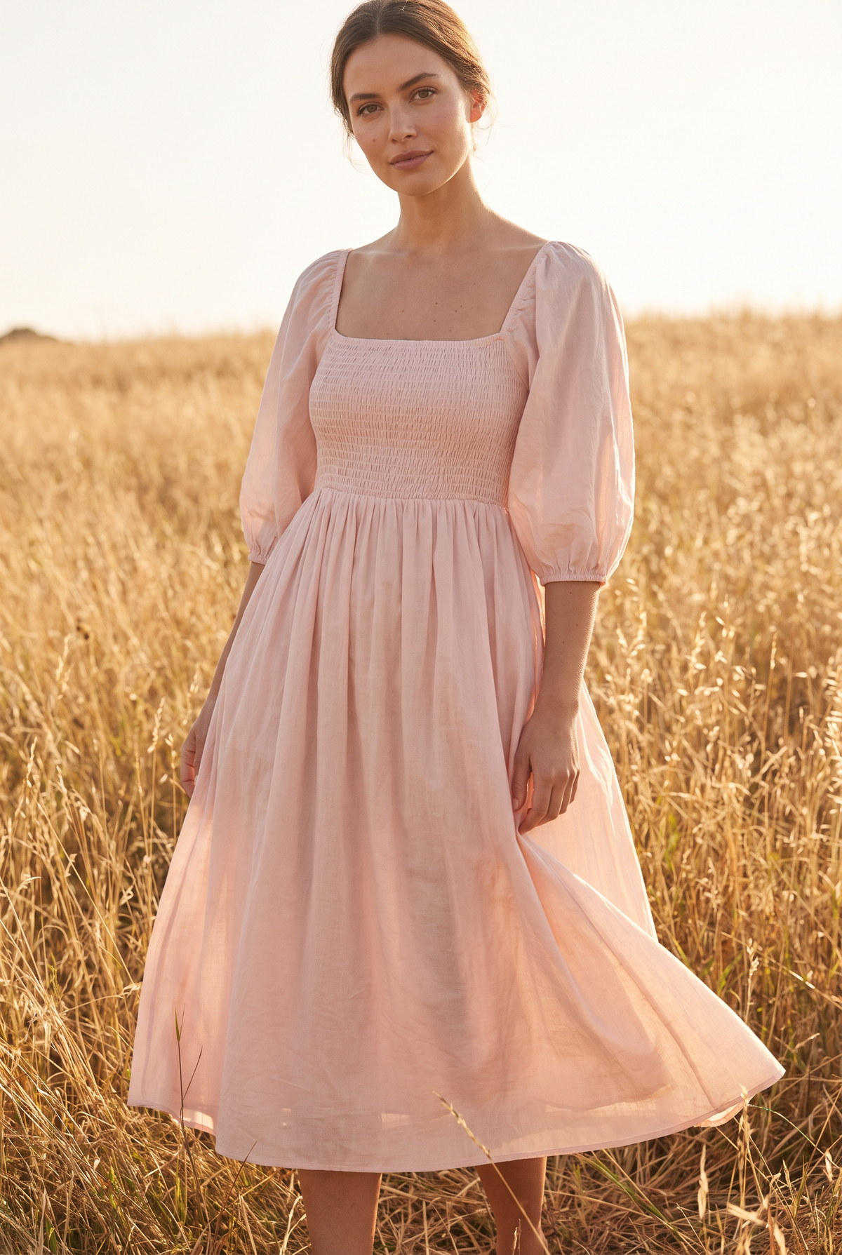 The Linden Midi in Blush, front