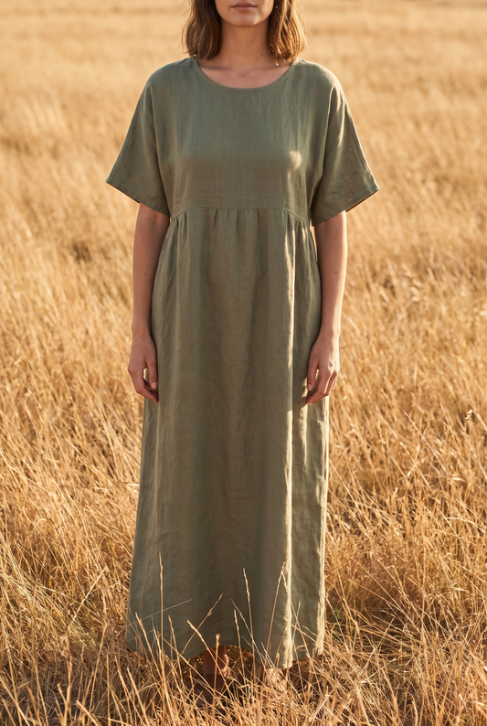 The Yarrow Maxi in Olive, front