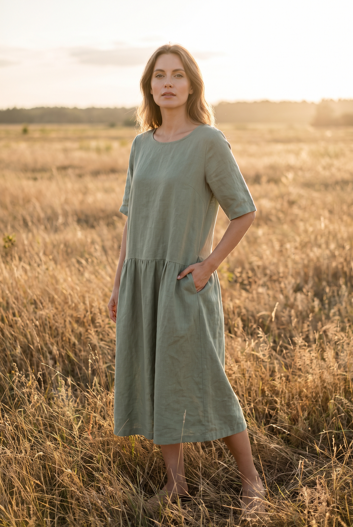 The Willow Midi in Sage, front