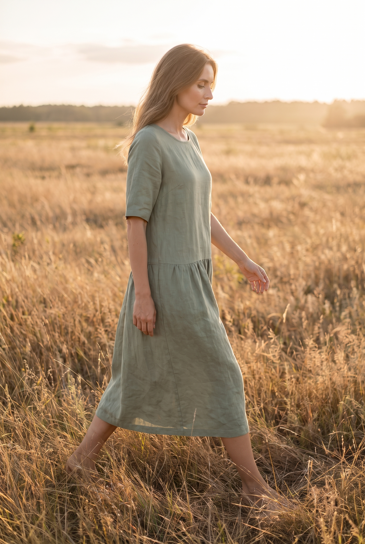 The Willow Midi in Sage, walking