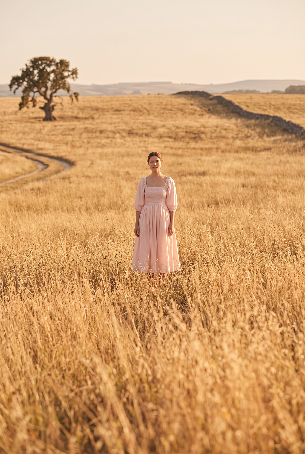 The Linden Midi in Blush, in the field
