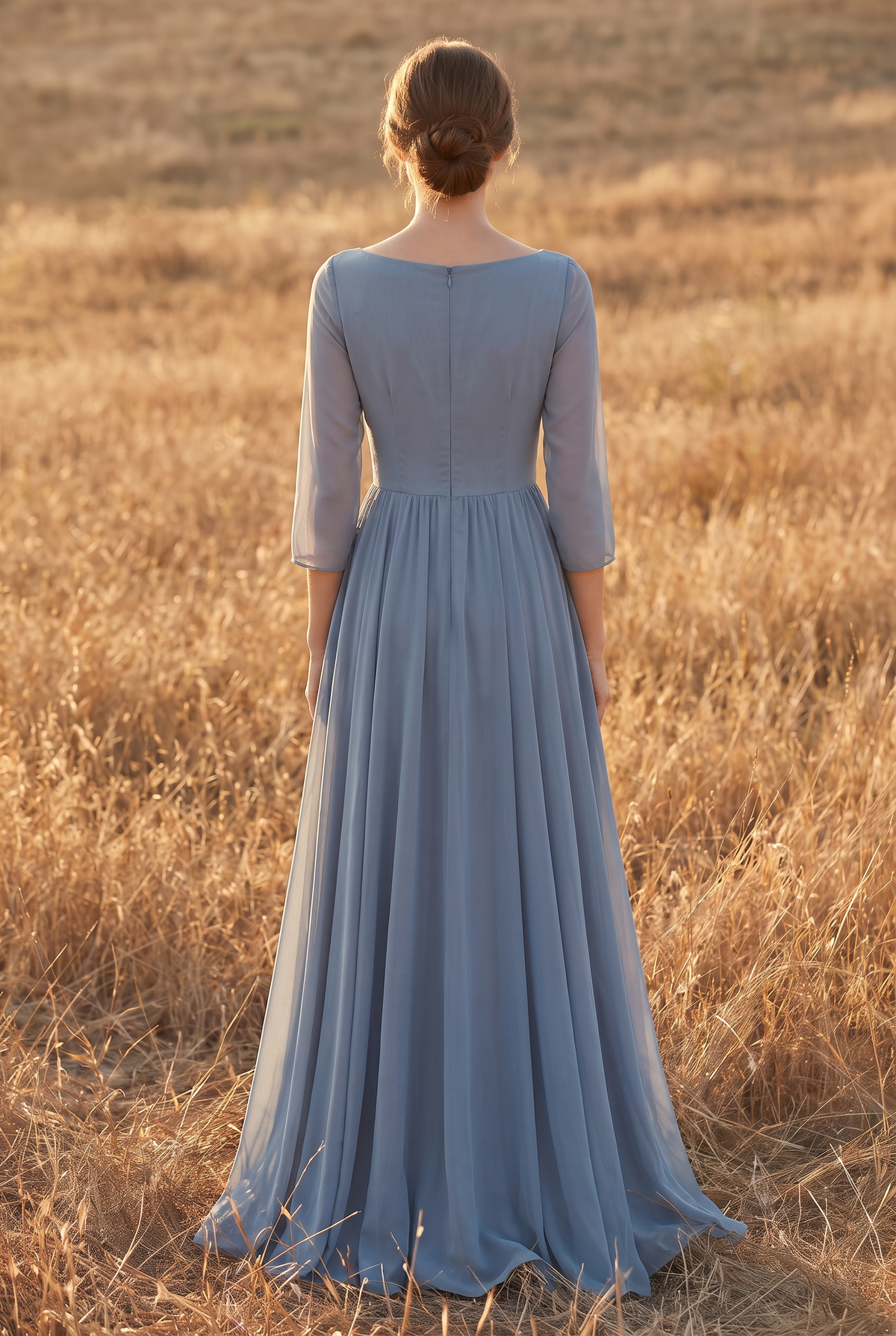 The Aster Maxi in Dusty Blue, back