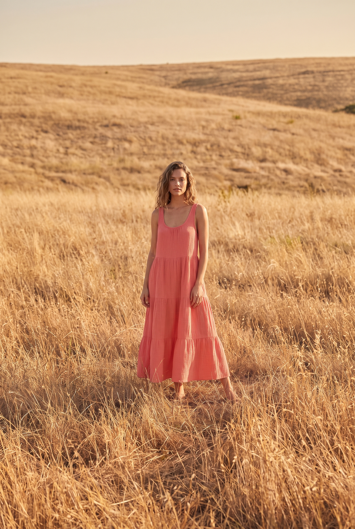 The Primrose Maxi in Coral, in the field