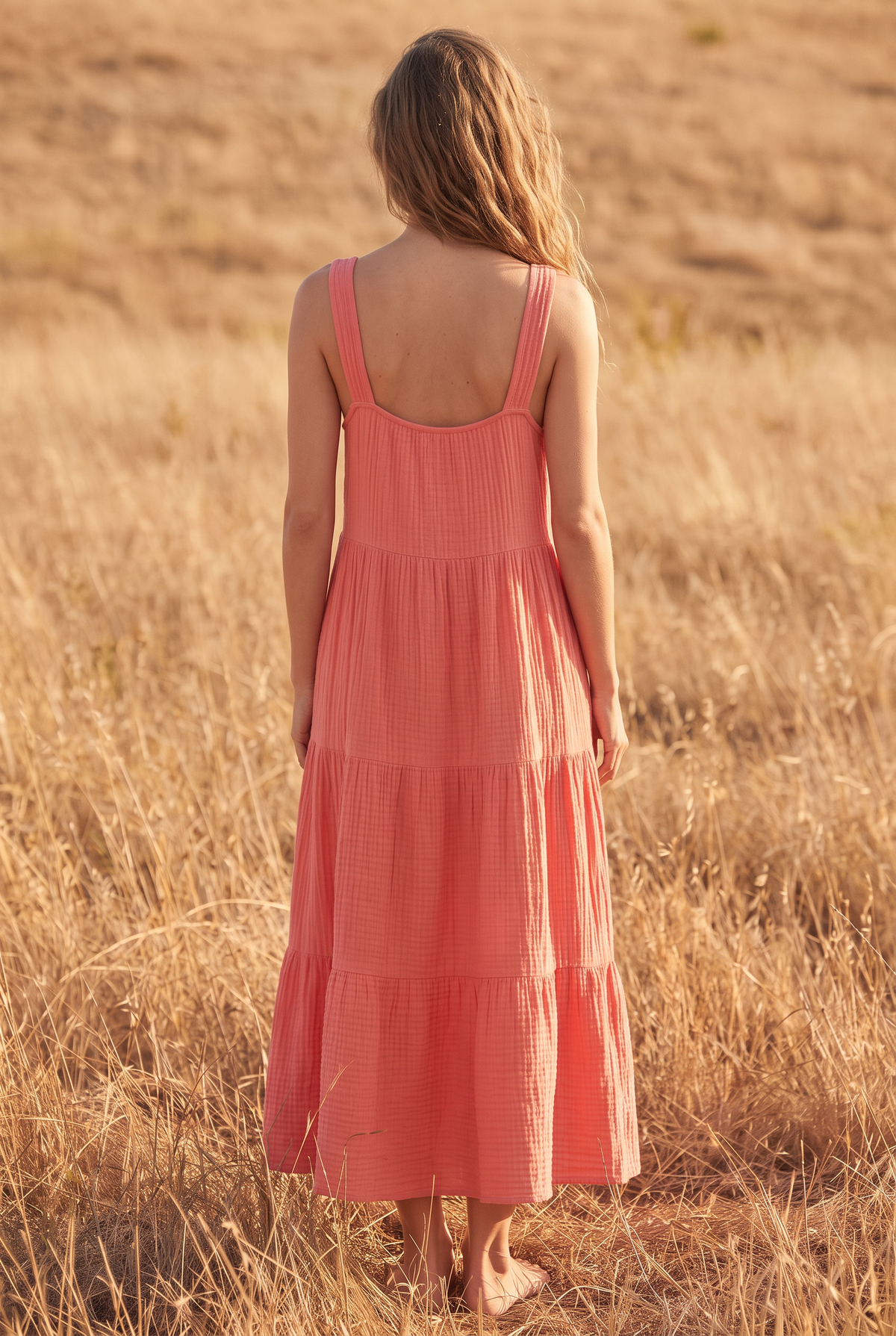 The Primrose Maxi in Coral, back