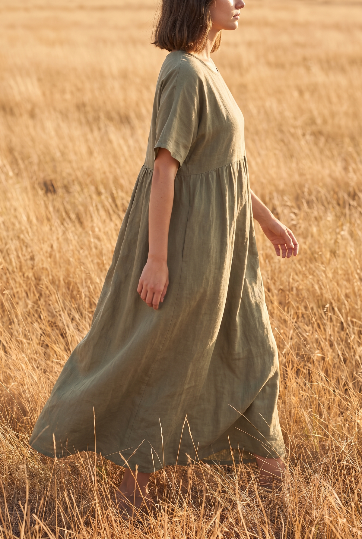 The Yarrow Maxi in Olive, walking