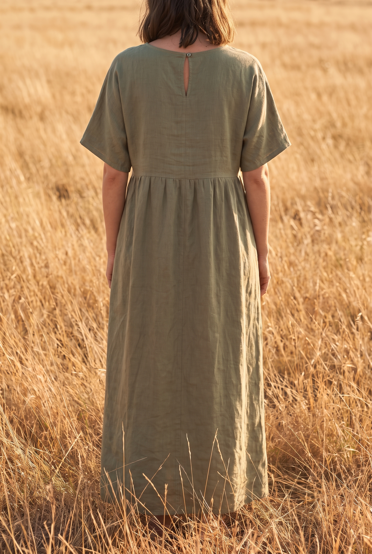 The Yarrow Maxi in Olive, back