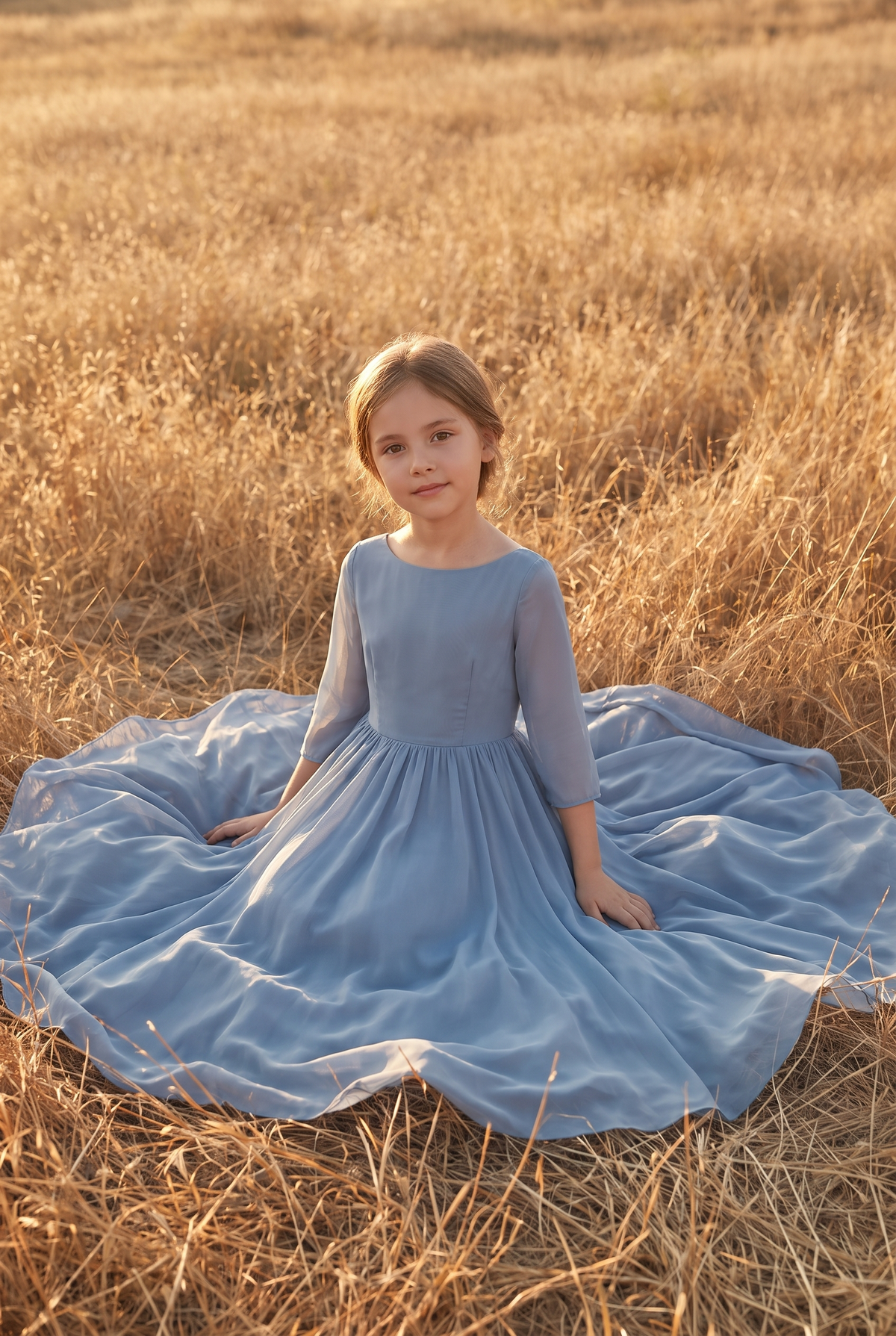The Aster Mini in Dusty Blue, seated