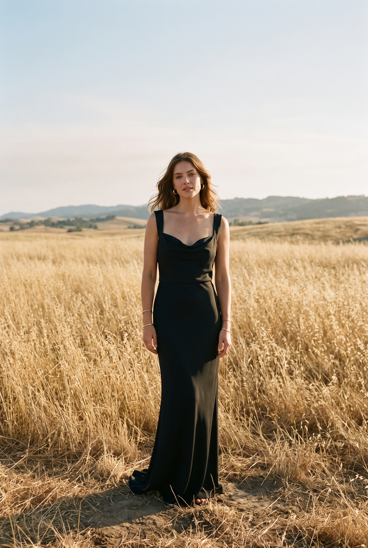The Delphine Maxi in Noir, in the field