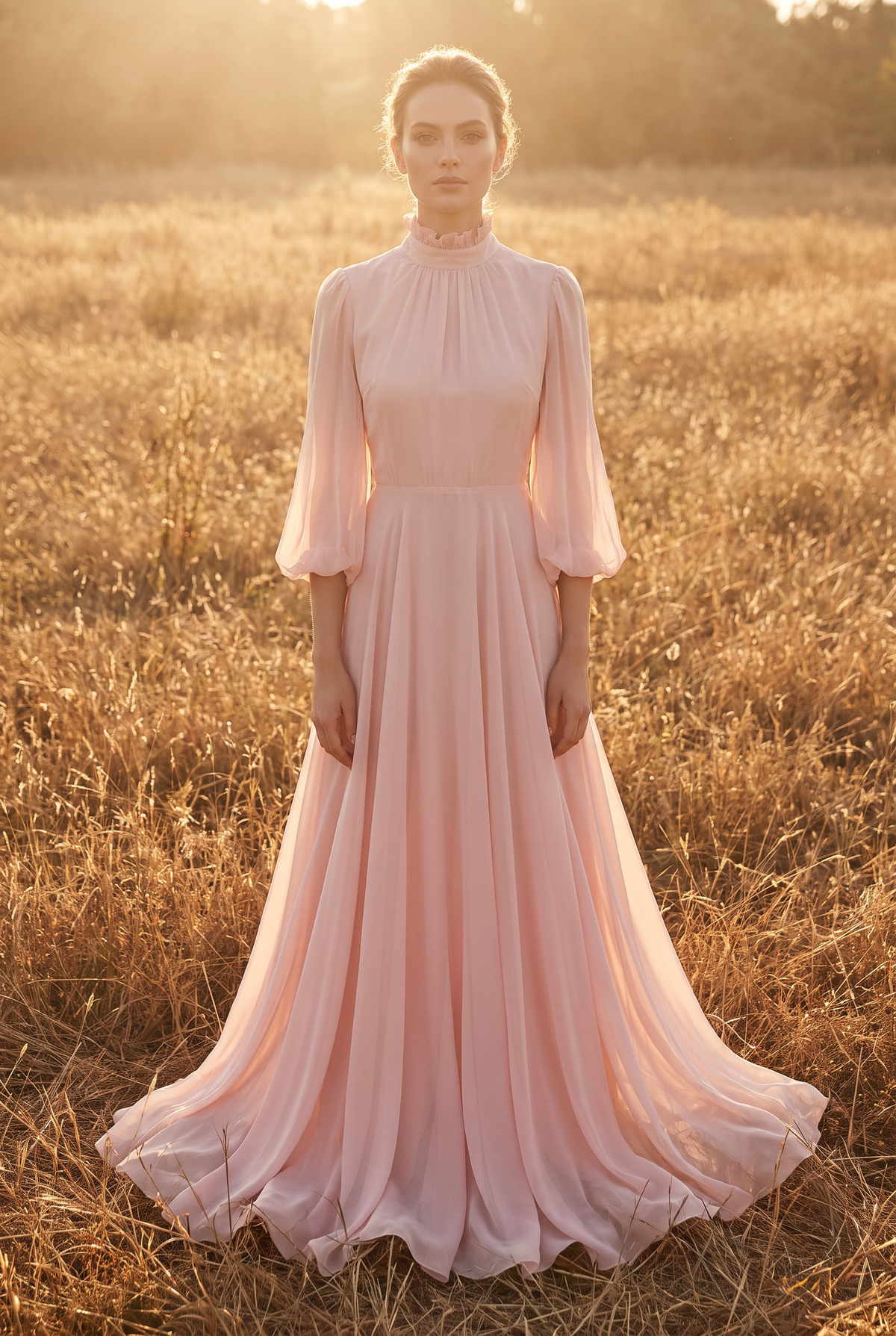 The Edith Maxi in Blush, front