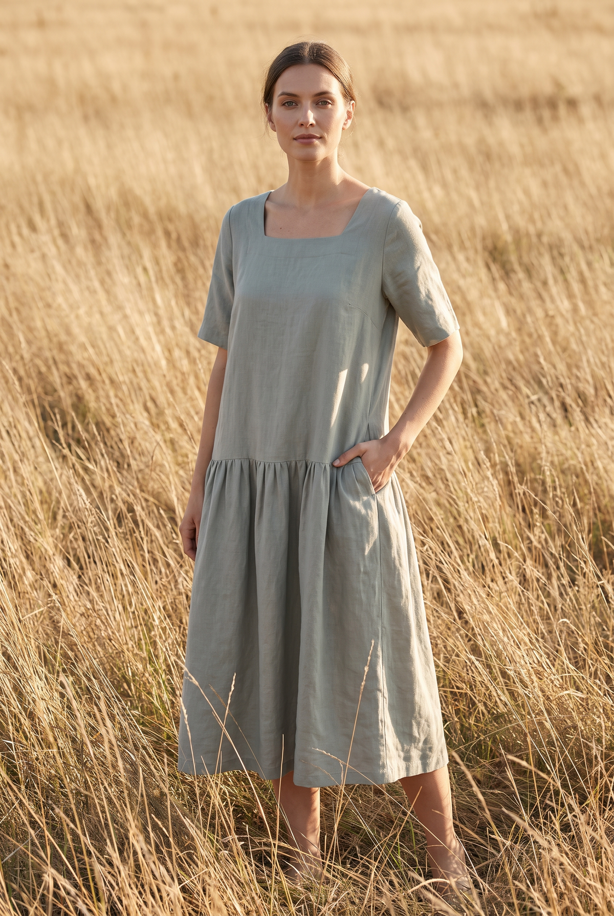 The Verity Midi in Sage, front