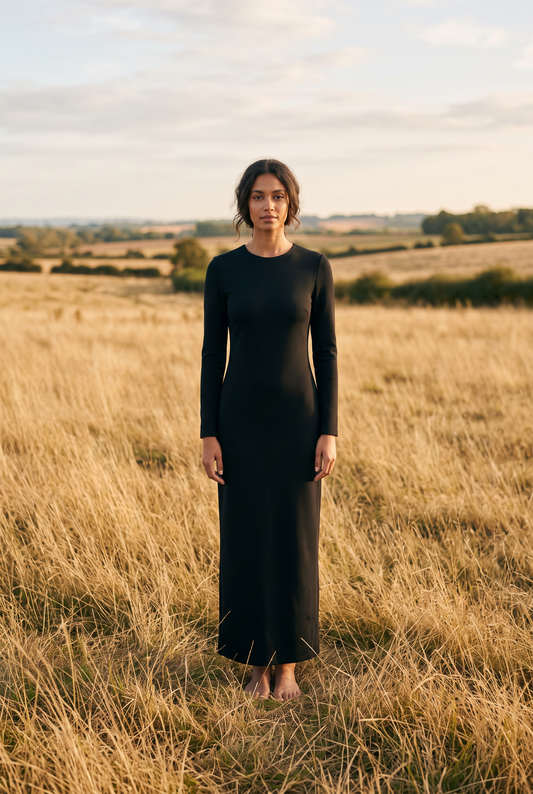 The Perpetua Maxi in Noir, front