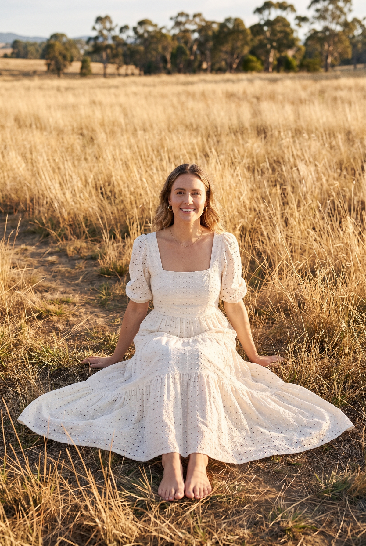 The Eloise Maxi in Ivory, seated