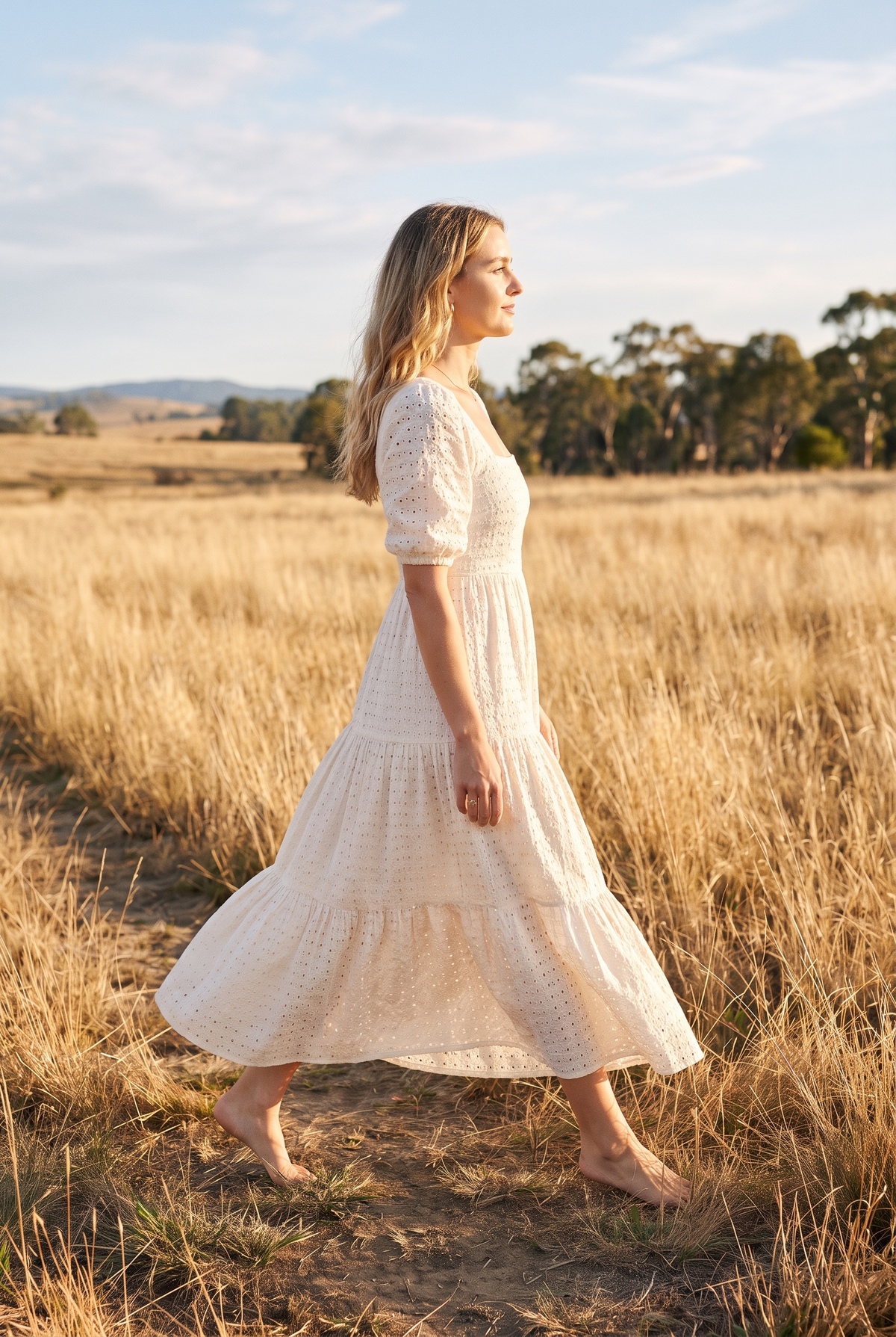 The Eloise Maxi in Ivory, walking