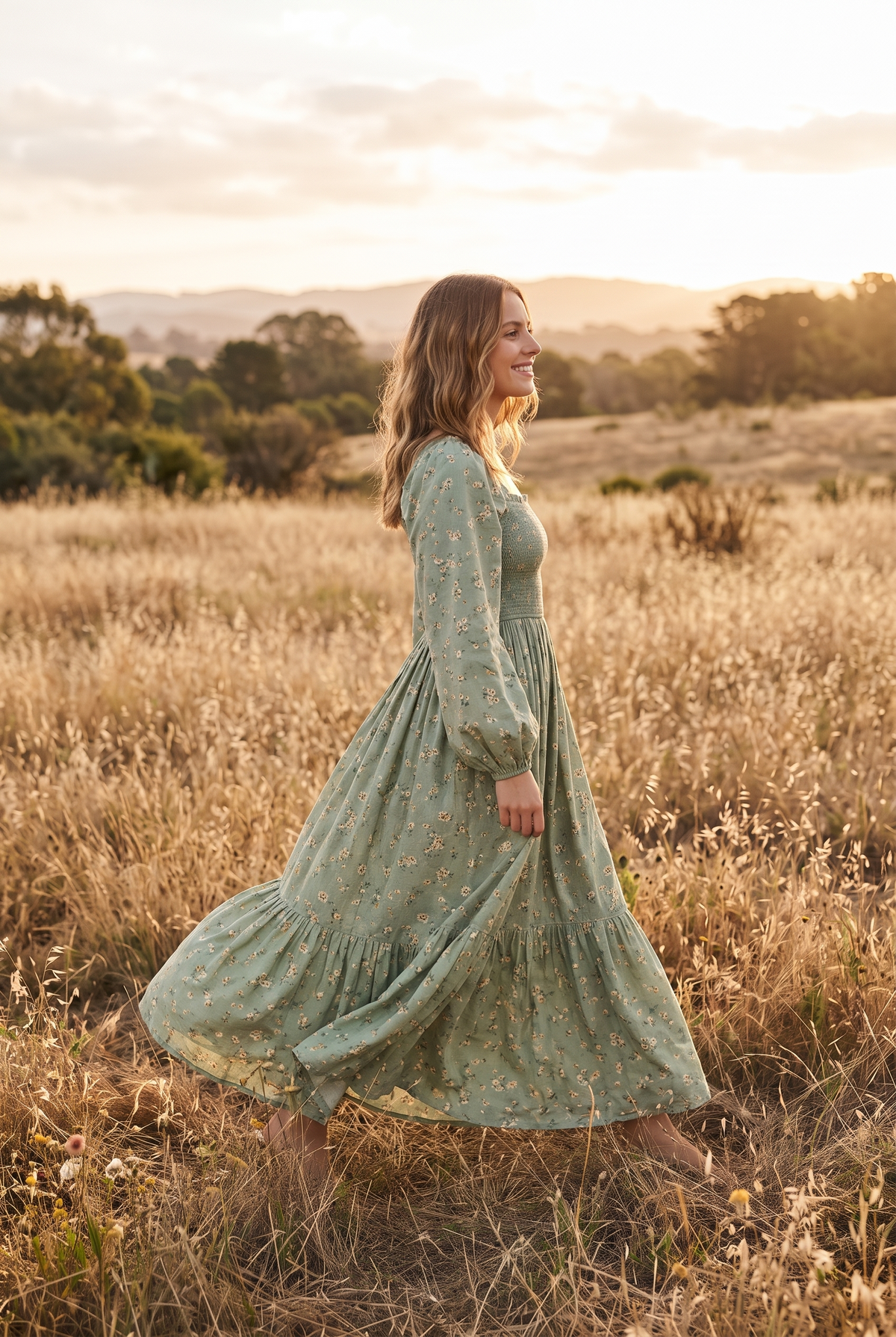 The Harriet Maxi in Meadow, walking