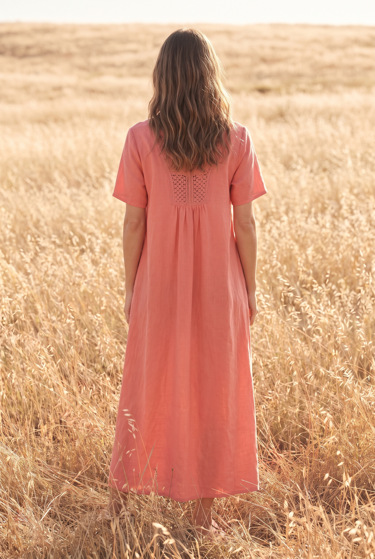 The Rosalind Maxi in Coral, back