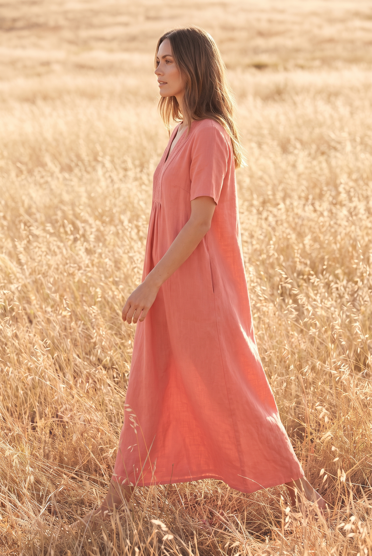 The Rosalind Maxi in Coral, walking
