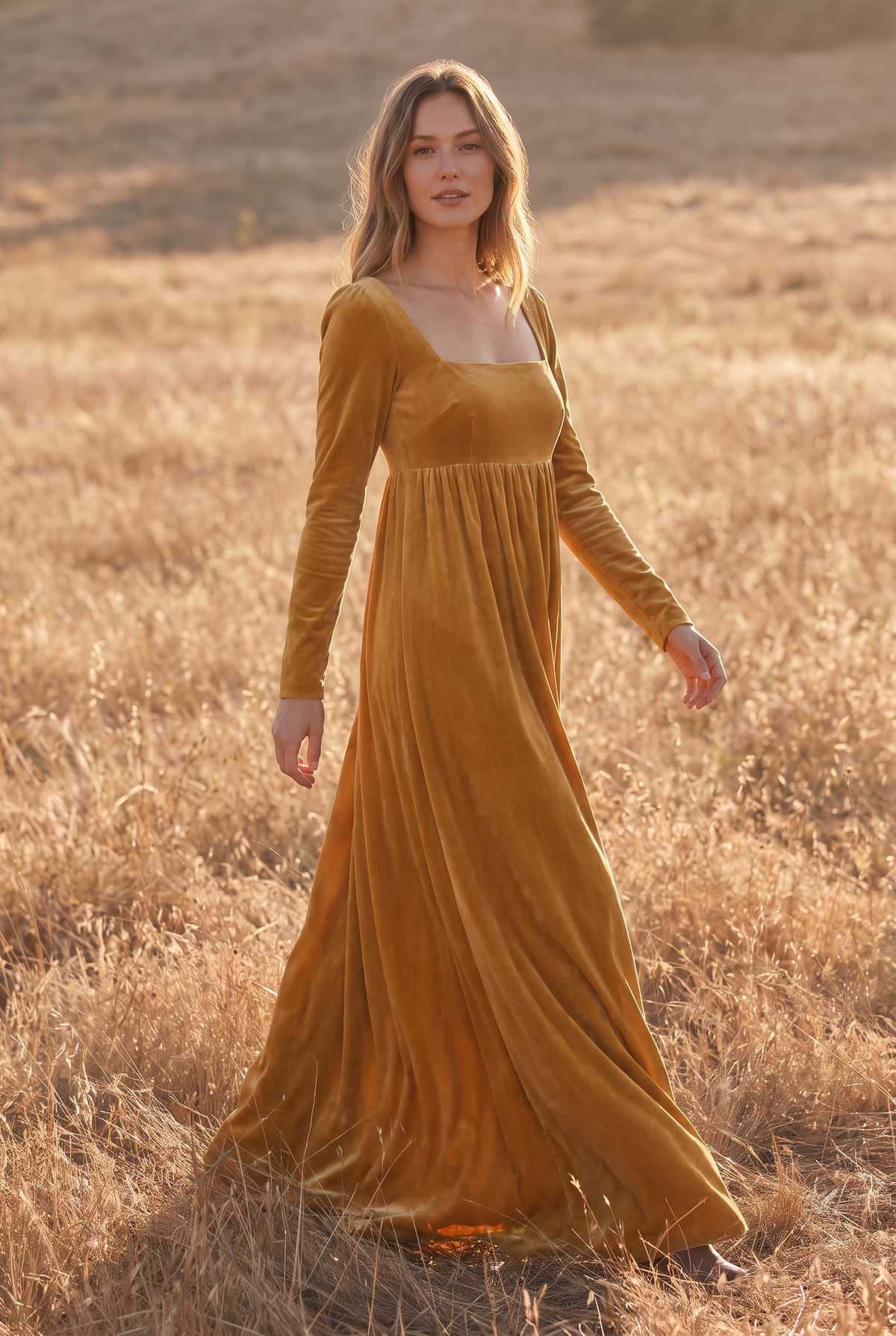 The Beatrix Maxi in Golden, walking