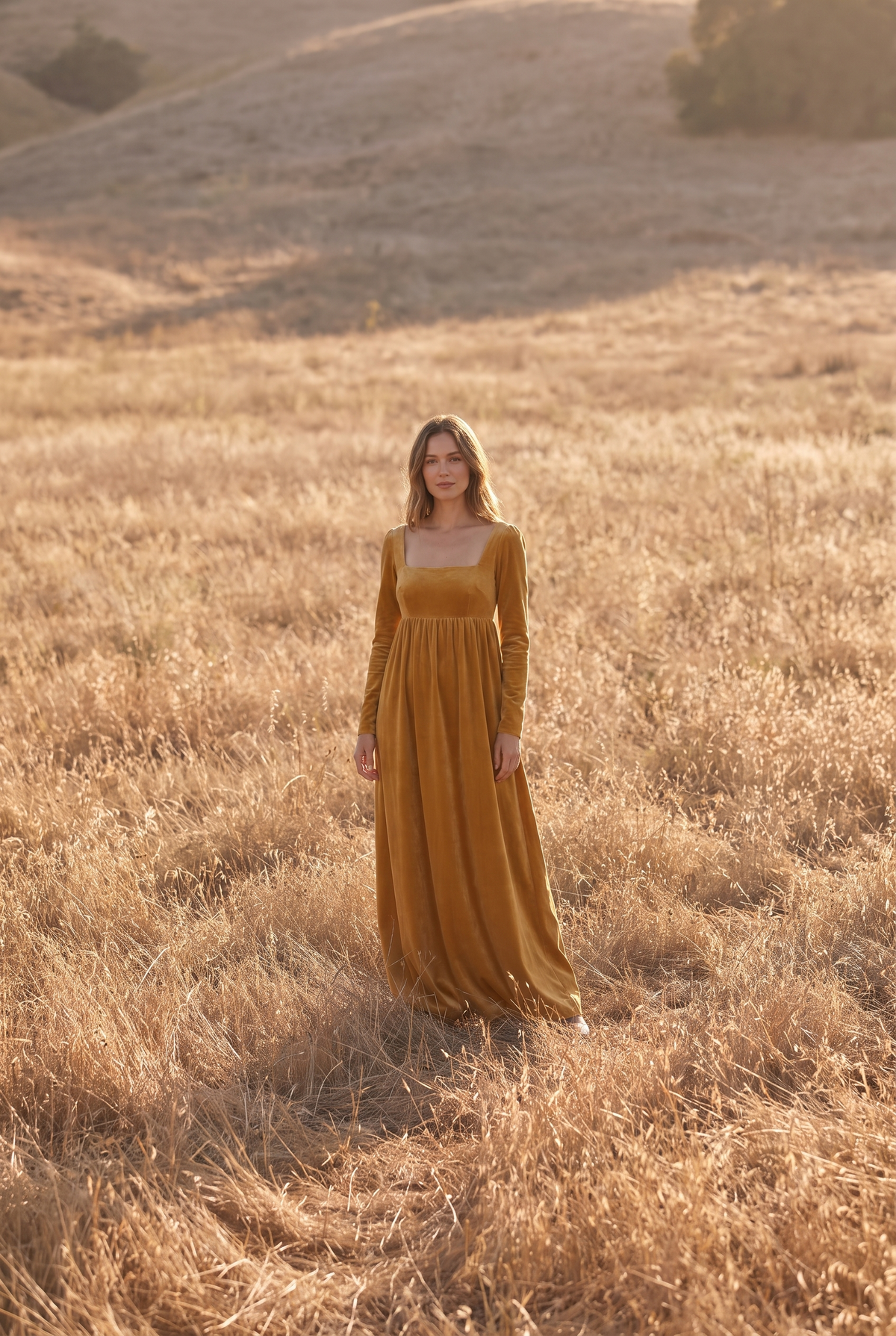 The Beatrix Maxi in Golden, in the field