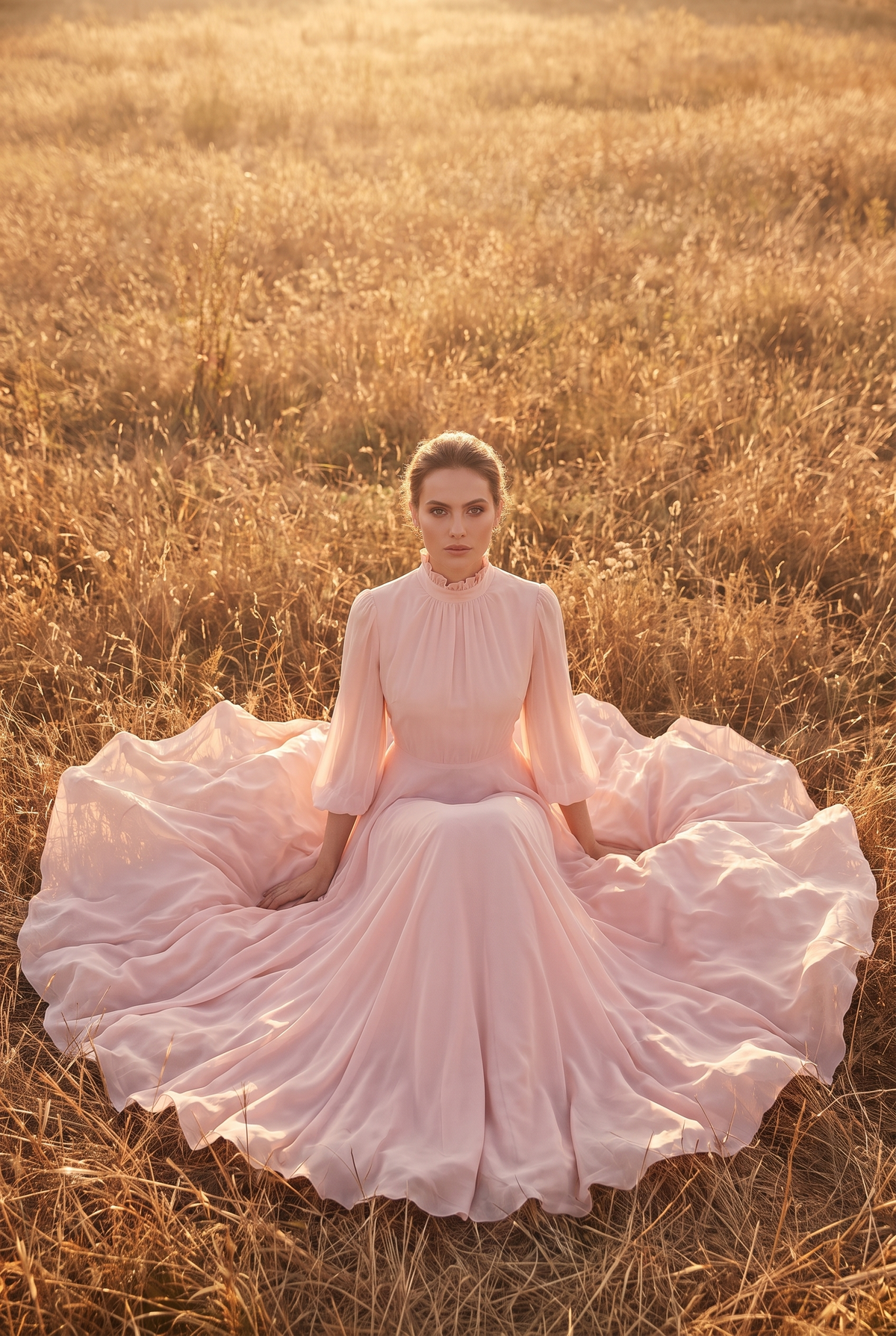 The Edith Maxi in Blush, seated