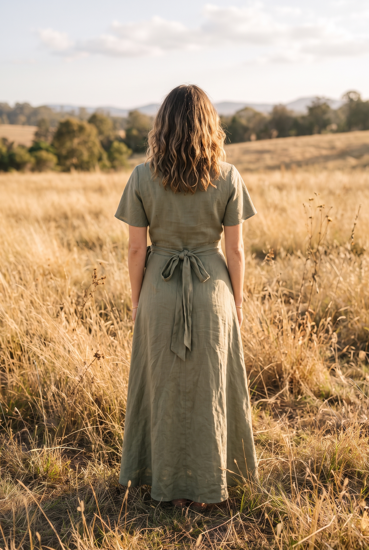 The Junia Maxi in Olive, back