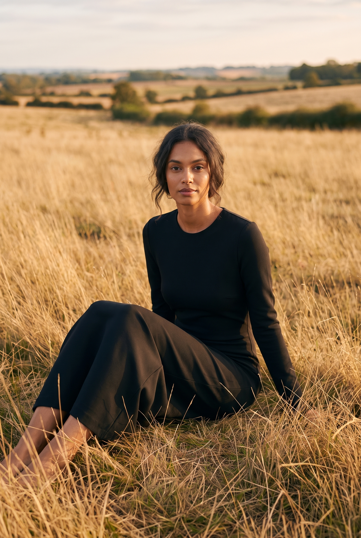 The Perpetua Maxi in Noir, seated