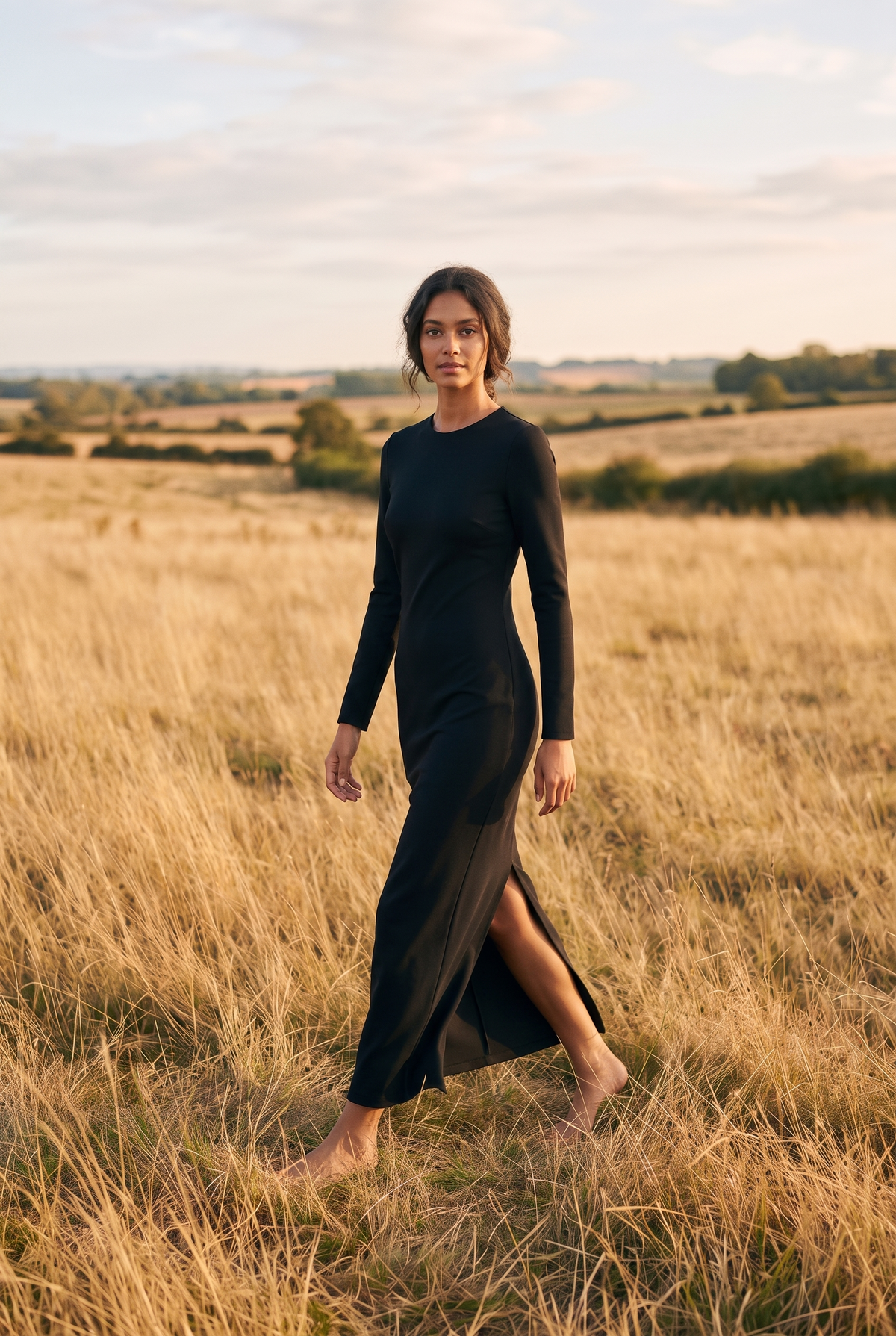 The Perpetua Maxi in Noir, walking