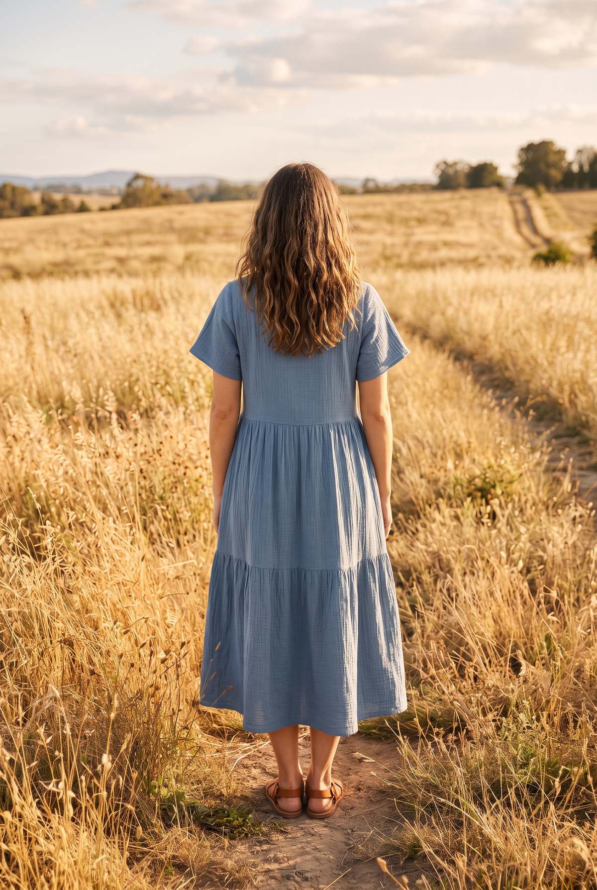 The Maeve Midi in Dusty Blue, back