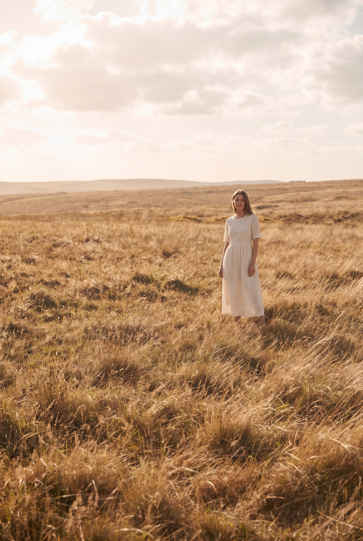 The Imogen Midi in Cream, in the field