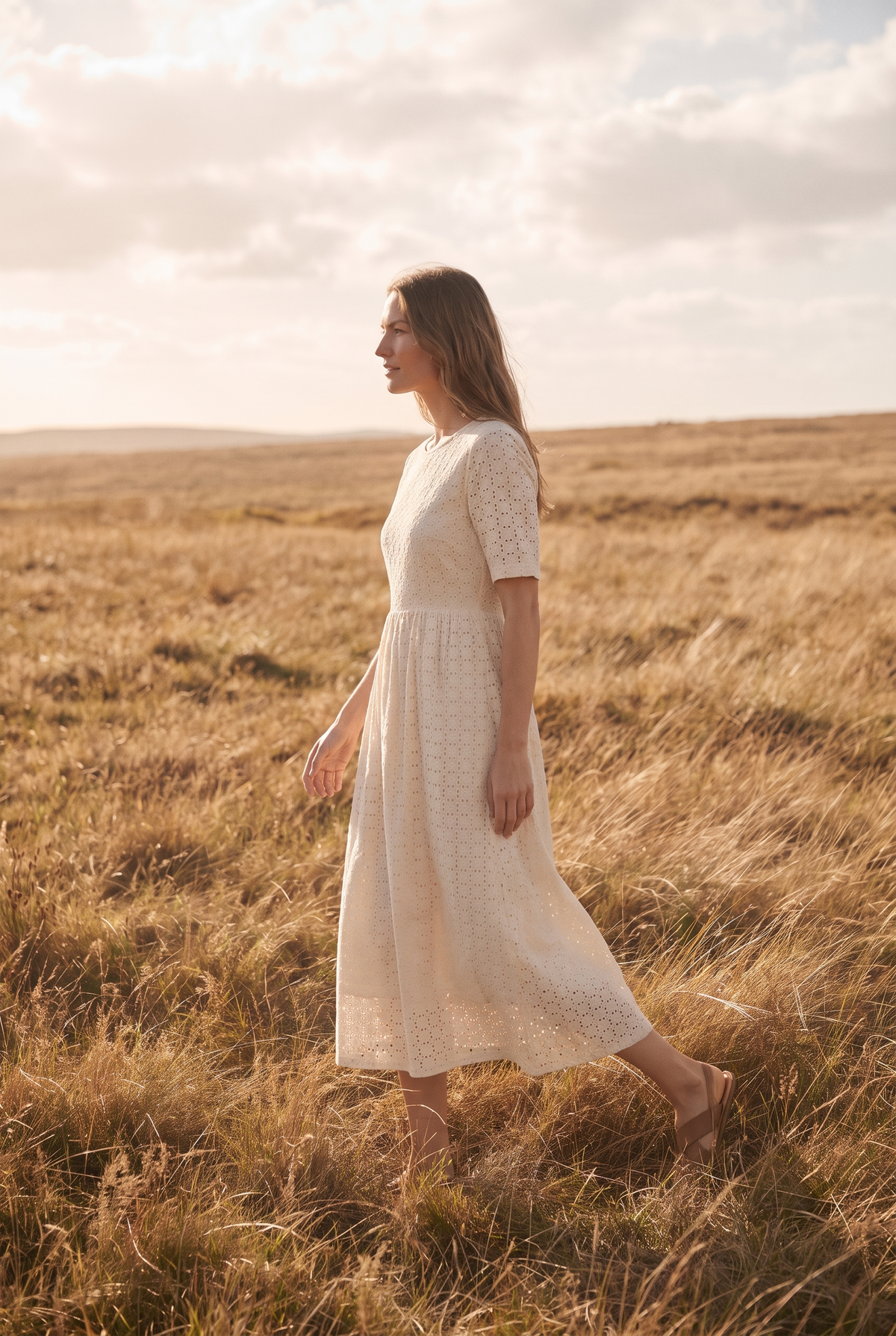 The Imogen Midi in Cream, walking
