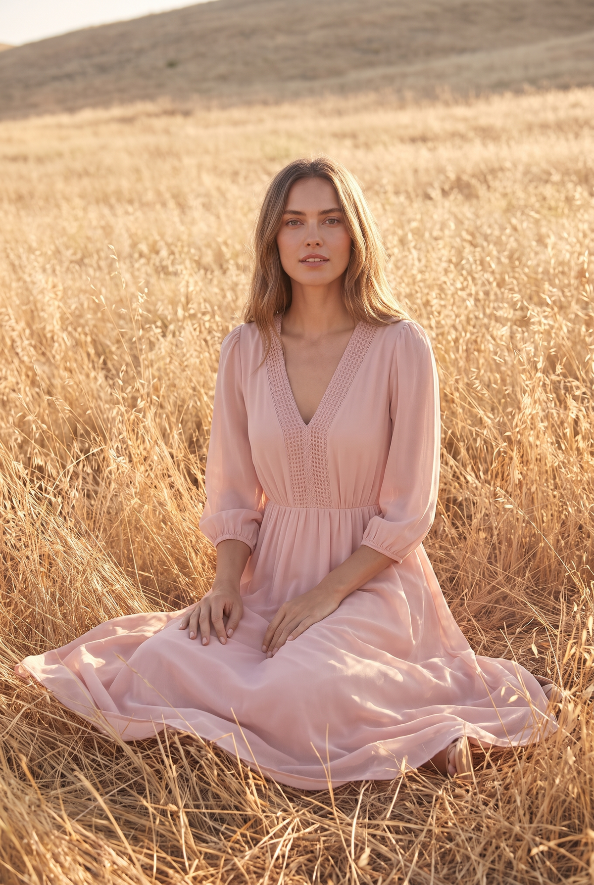 The Nora Midi in Blush, seated