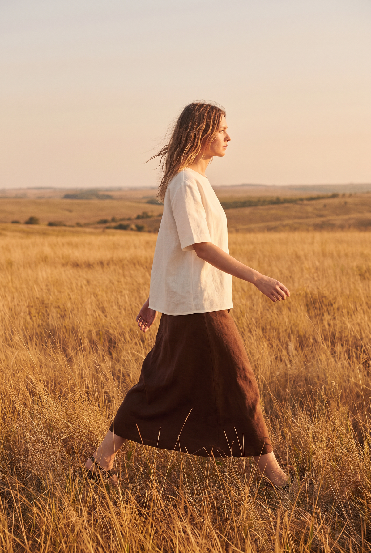 The Thistle Blouse in Ivory, walking