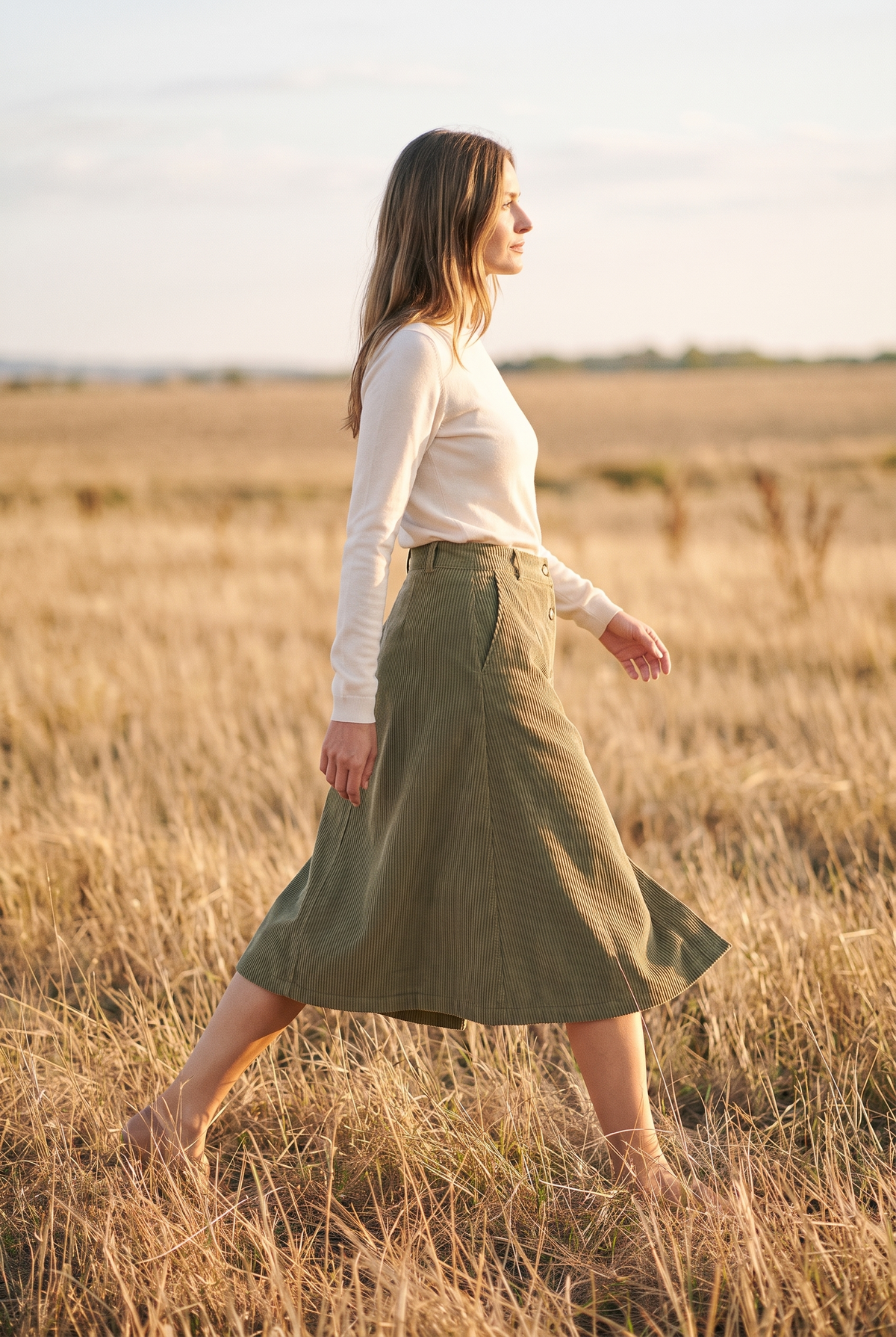The Lark Skirt in Olive, walking