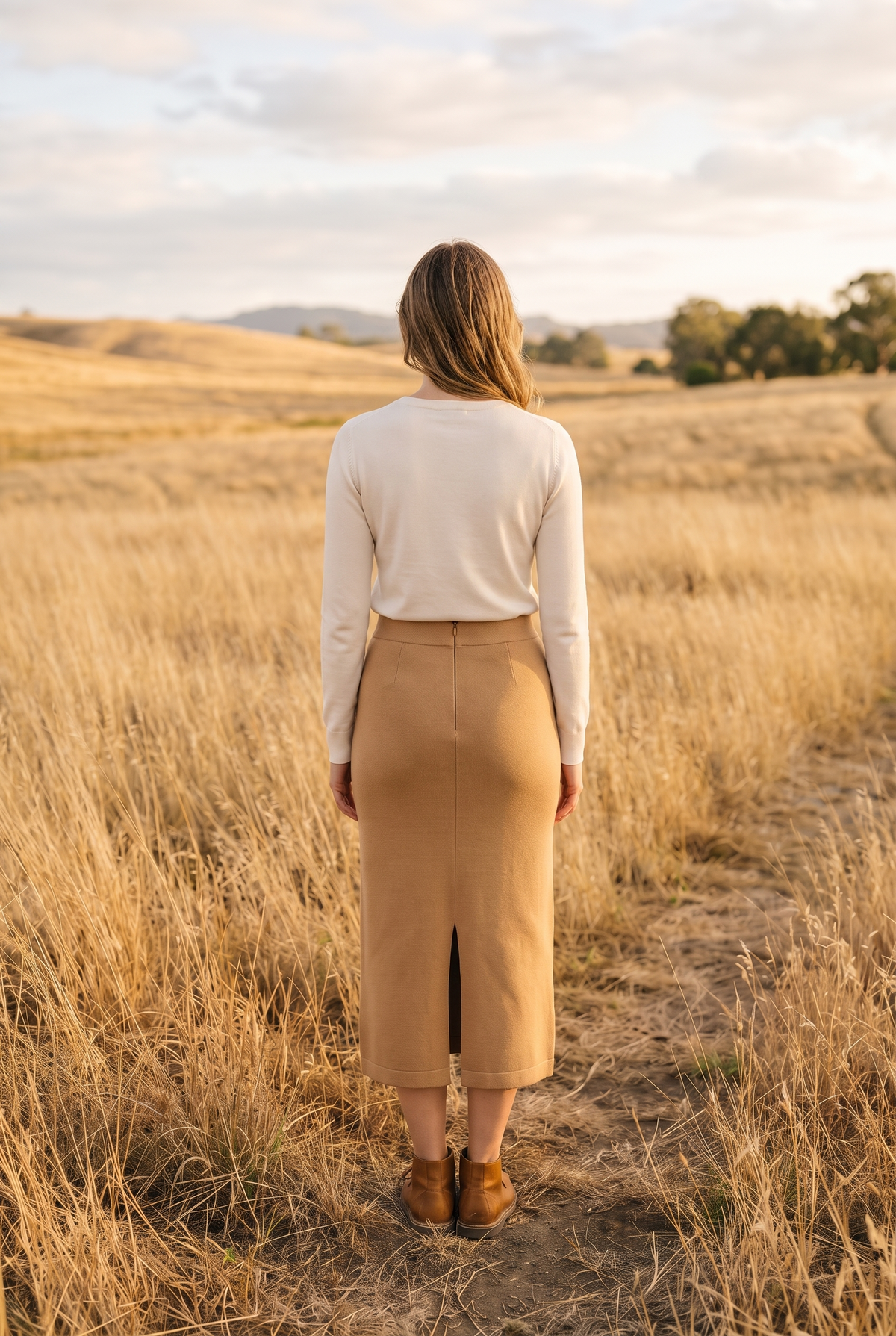 The Juno Skirt in Camel, back