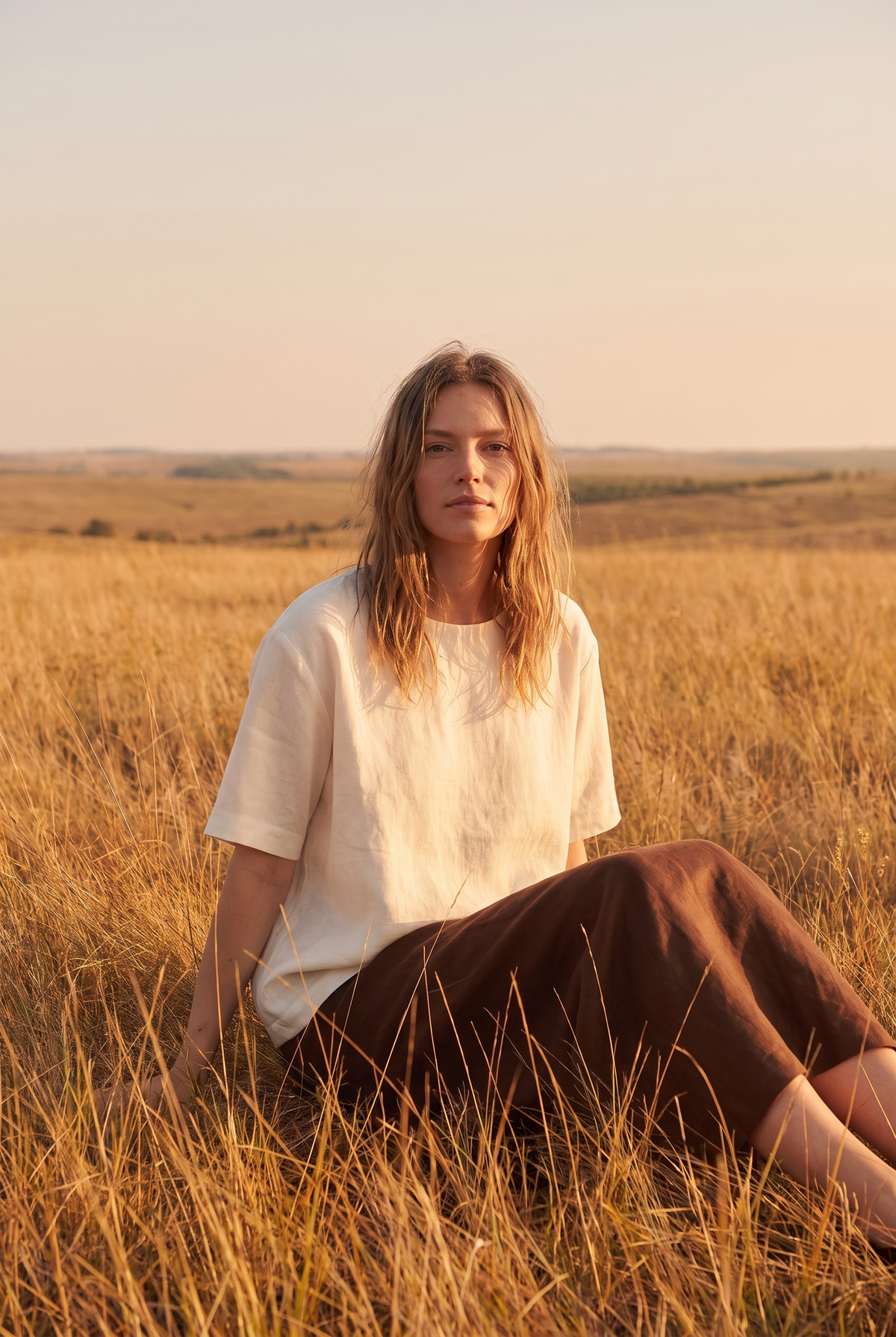 The Thistle Blouse in Ivory, seated