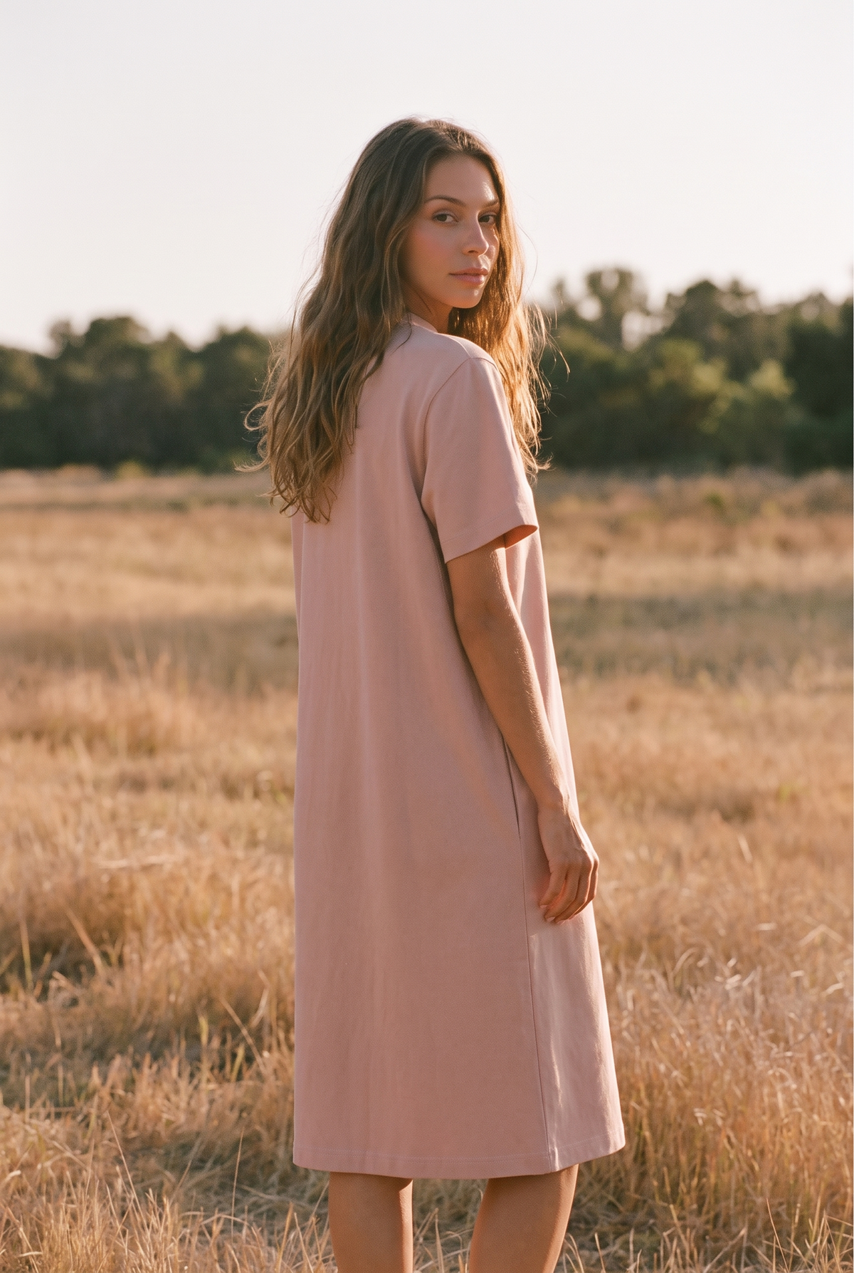 The Adeline Midi in Blush, over the shoulder